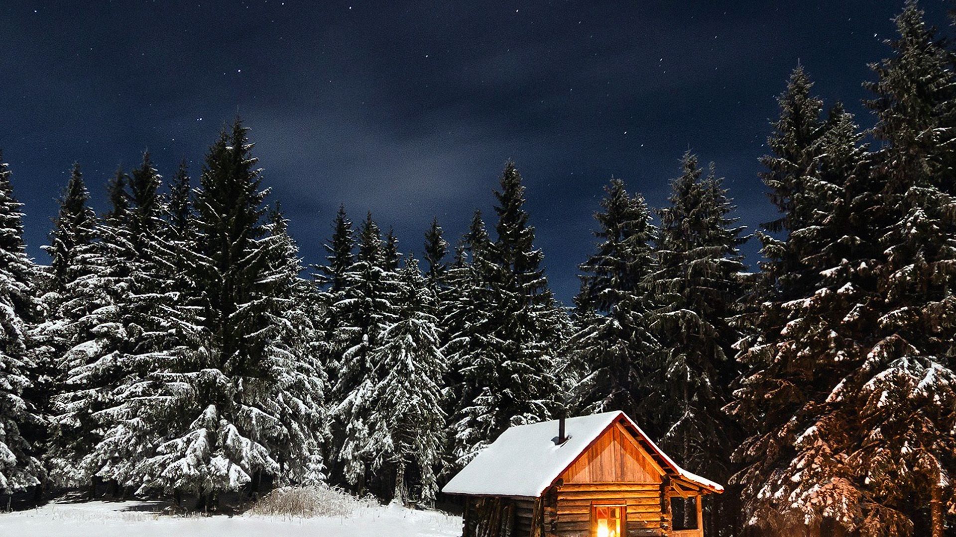 Winter House Night Sky Christmas Wallpaper