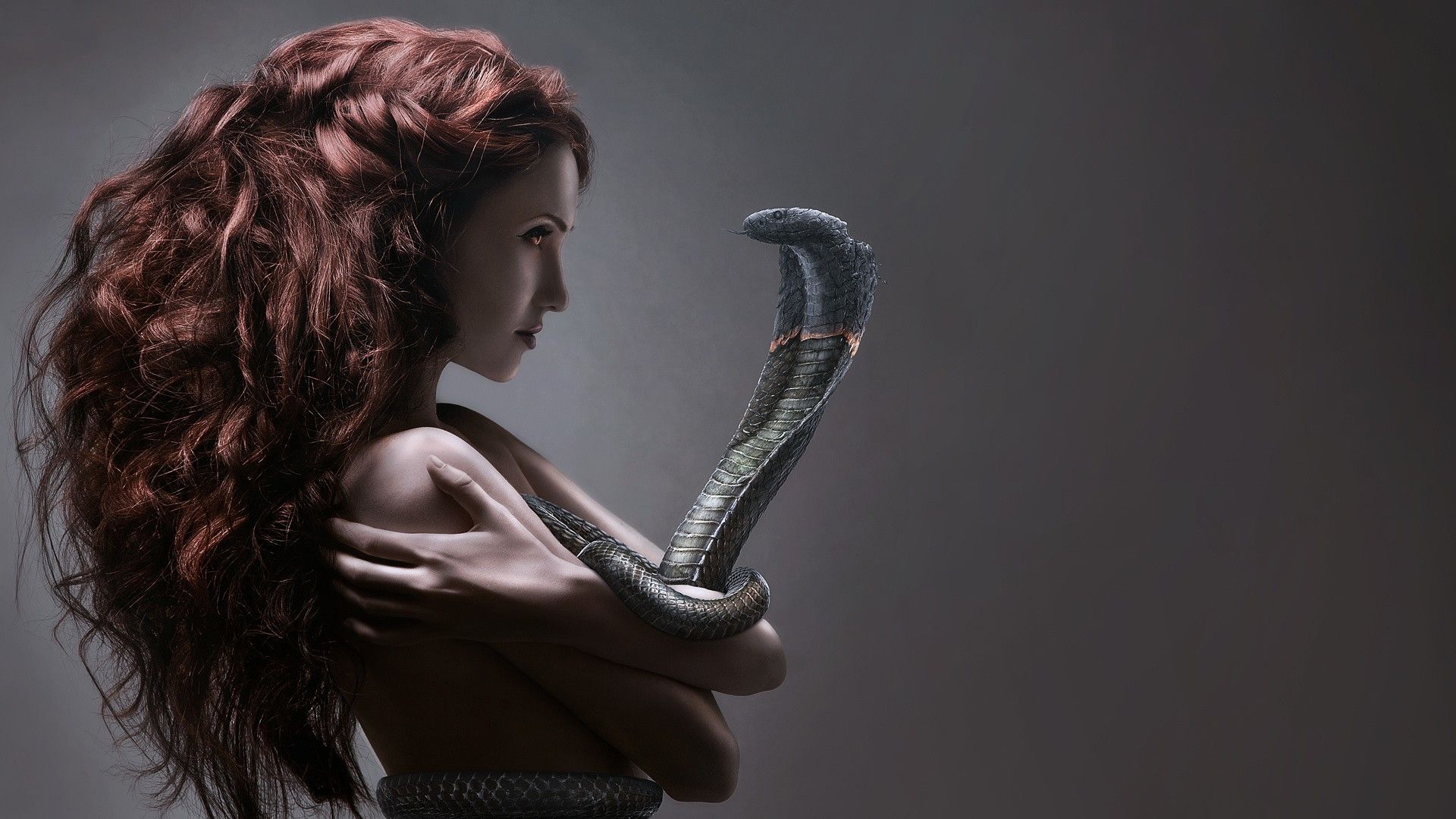 women redhead snake cobra drawing fantasy art Wallpaper HD / Desktop and Mobile Background