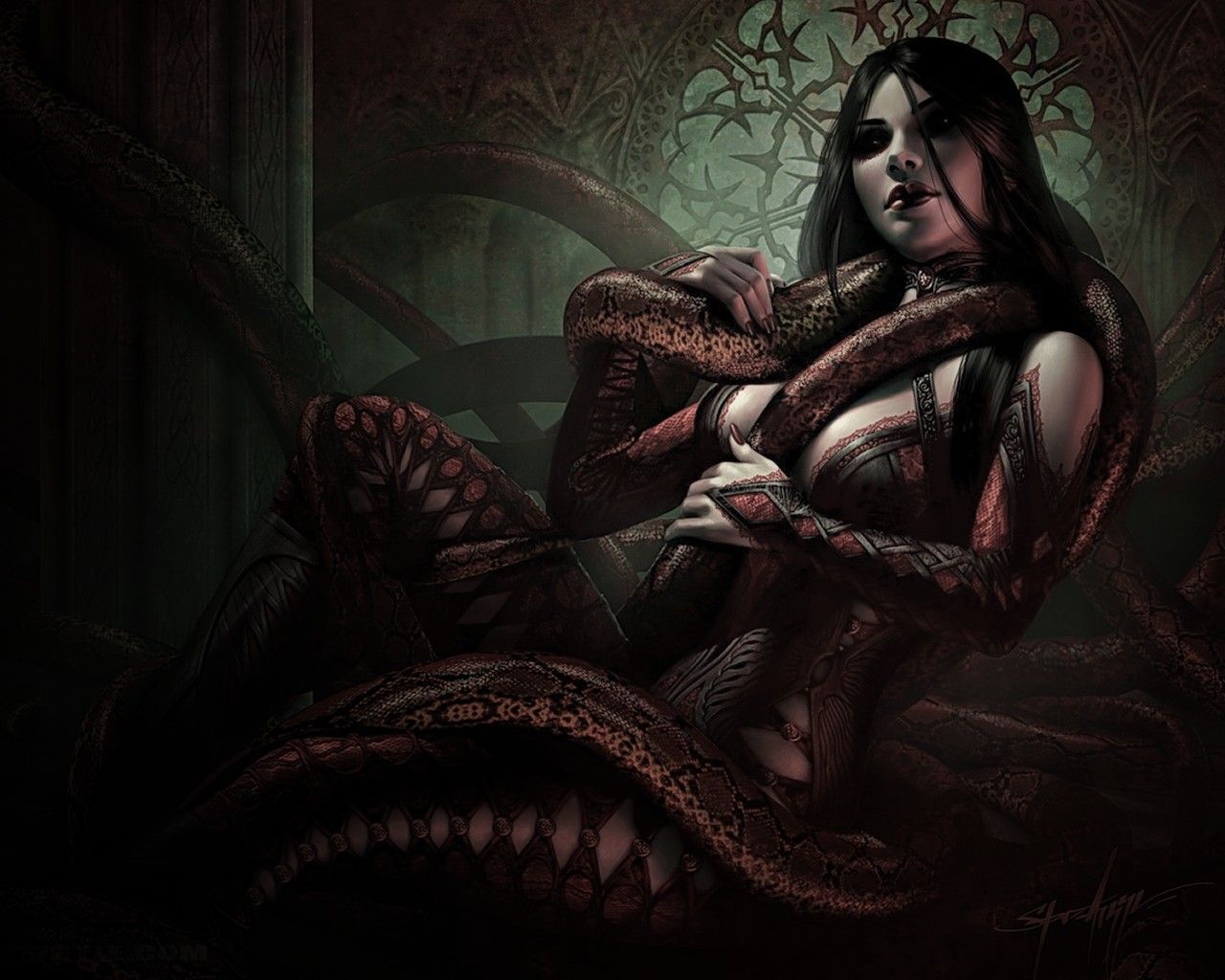 women, snakes, fantasy art, artwork, Steve Argyle wallpaper