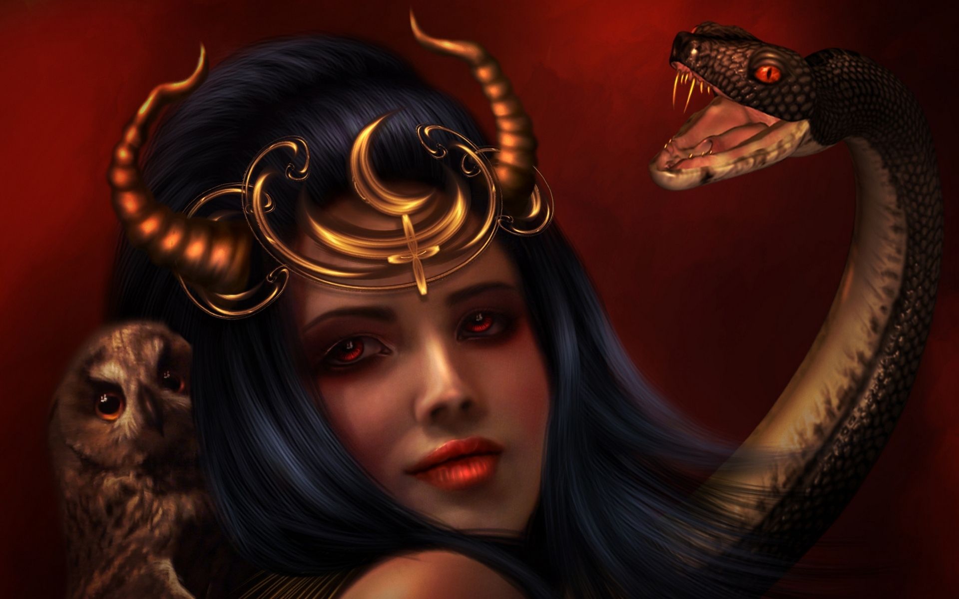 Fantasy Art Dark Snake Owl Girl. HD Wallpaper. Female art, Fantasy girl, Lilith