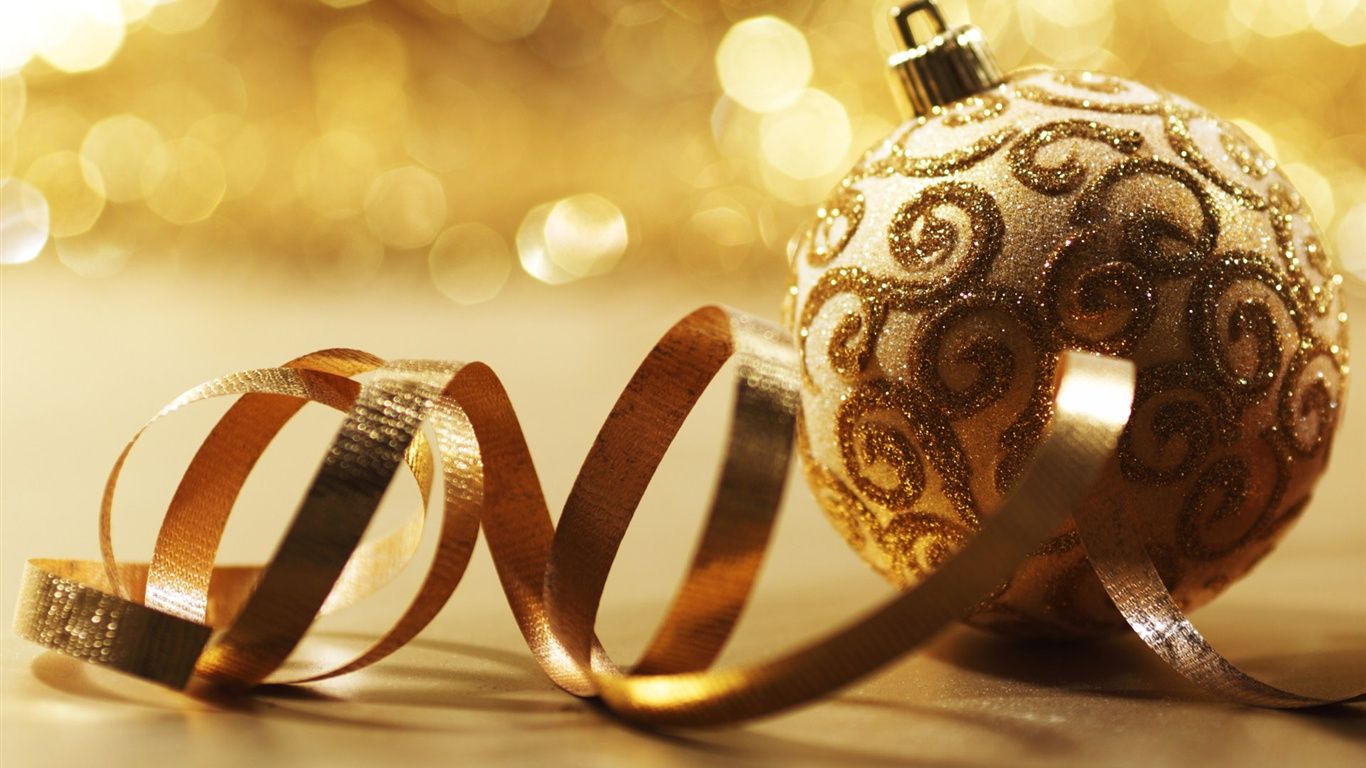 Wallpaper Golden Christmas balls and ribbons 1920x1200 HD Picture, Image