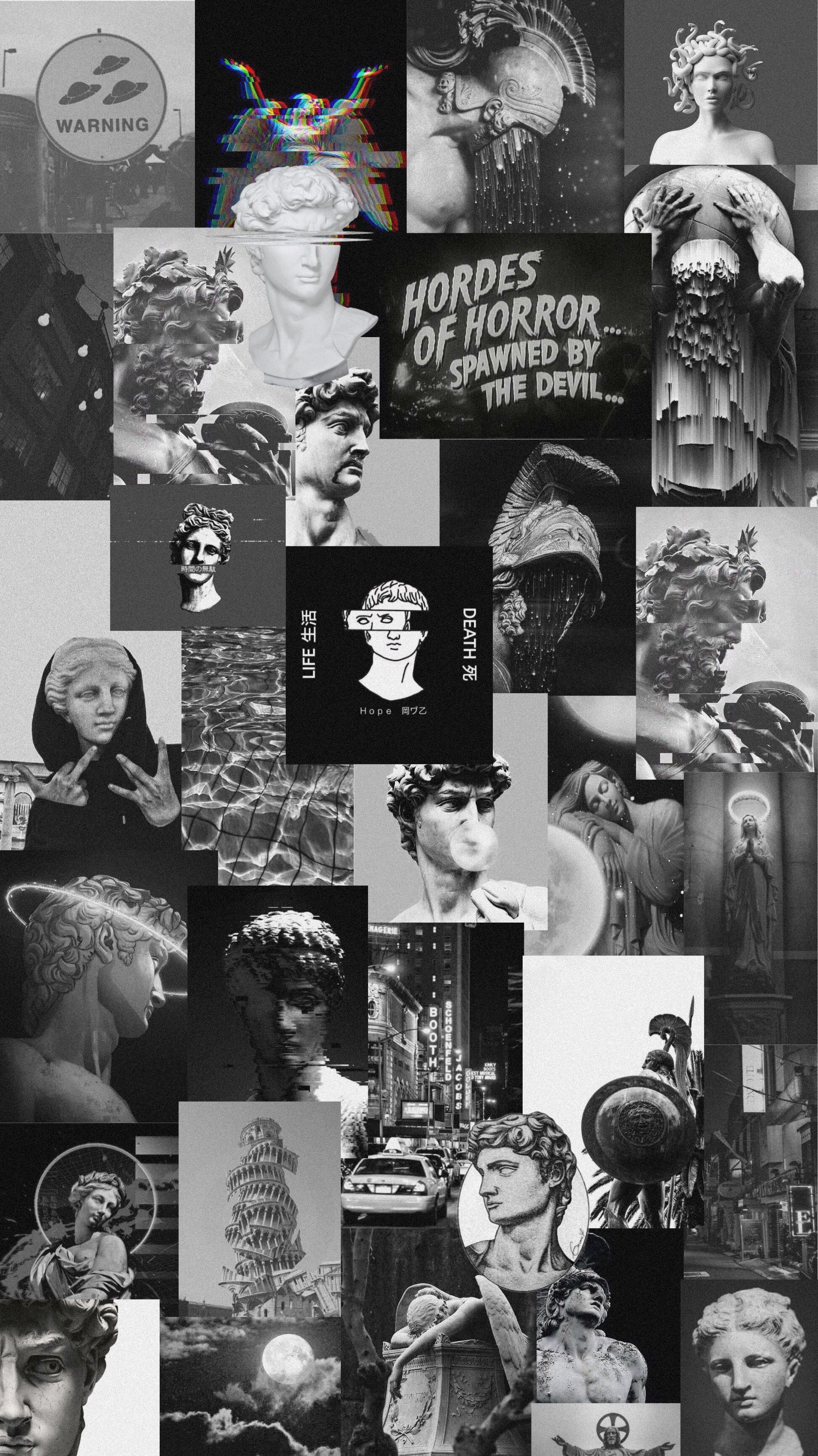 black and white #blackandwhite #rennaisanceart #grunge #wallpaper #black #white #vaporwave. Black aesthetic wallpaper, Iconic wallpaper, Edgy wallpaper