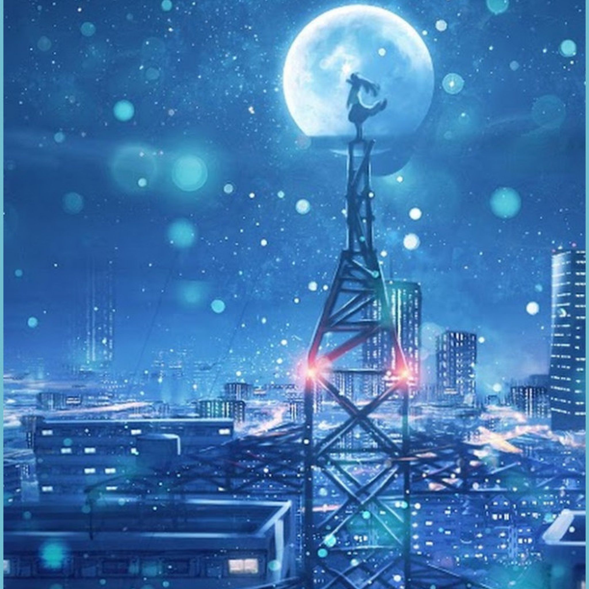 Night, Sky, City, Stars, Anime, Scenery, 12k, Phone wallpaper phone