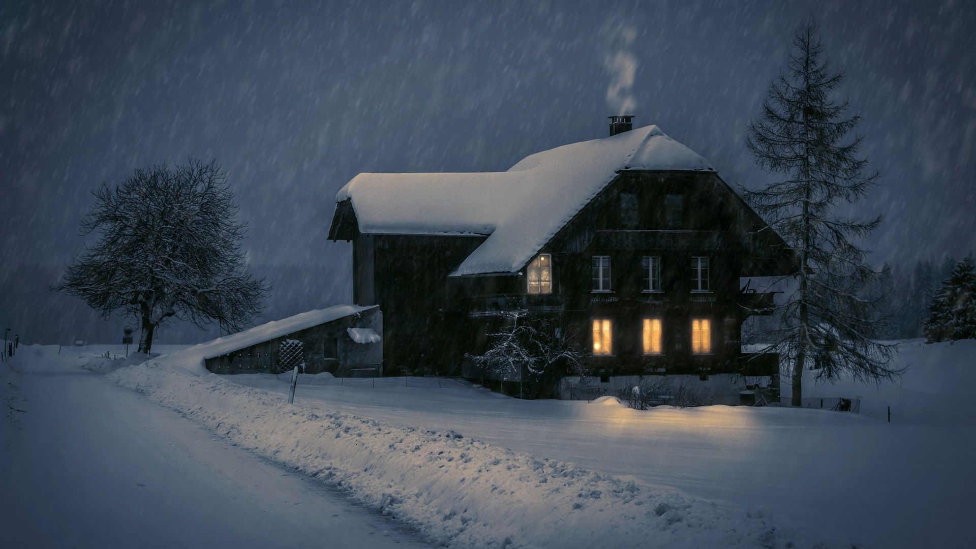 Wallpaper Wood house, lights, snow, winter, night 1920x1200 HD Picture, Image