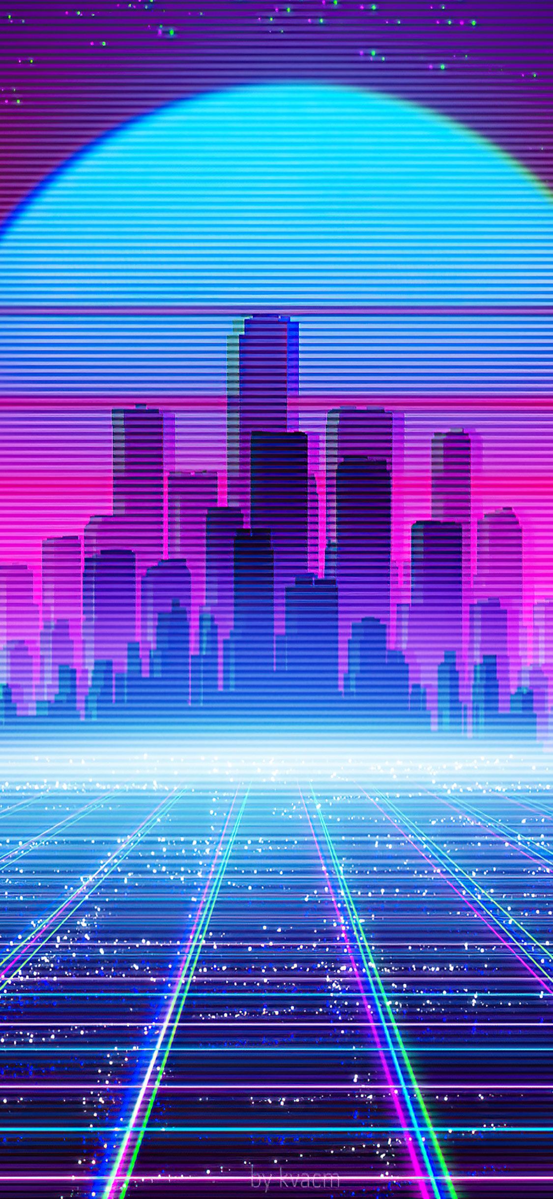 Retro Synthwave Cityscape iPhone 11 Wallpaper