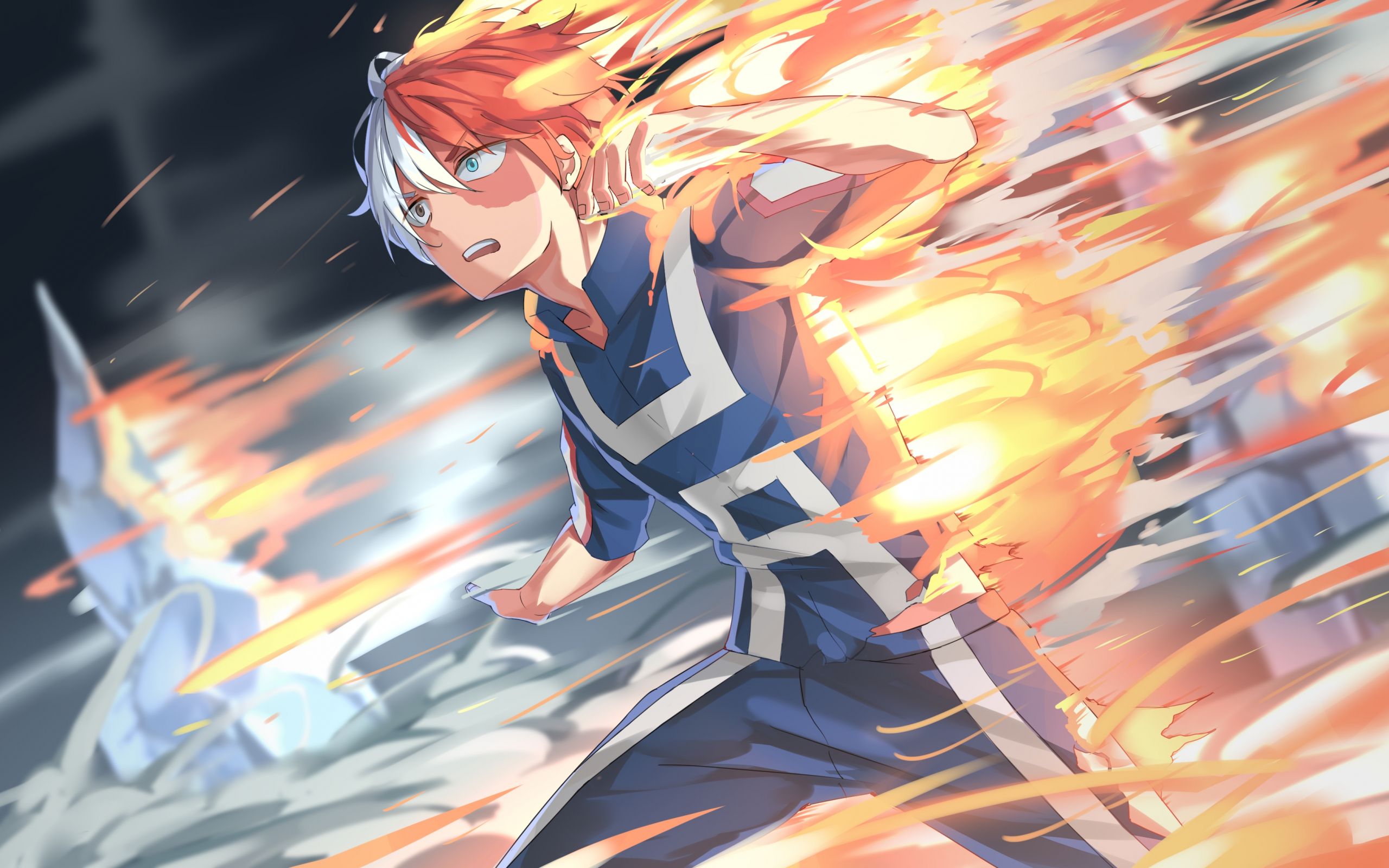 Desktop Wallpaper Shouto Todoroki, Boku No Hero Academia, Anime Boy, Run, Fire, HD Image, Picture, Background, Cmzsmo