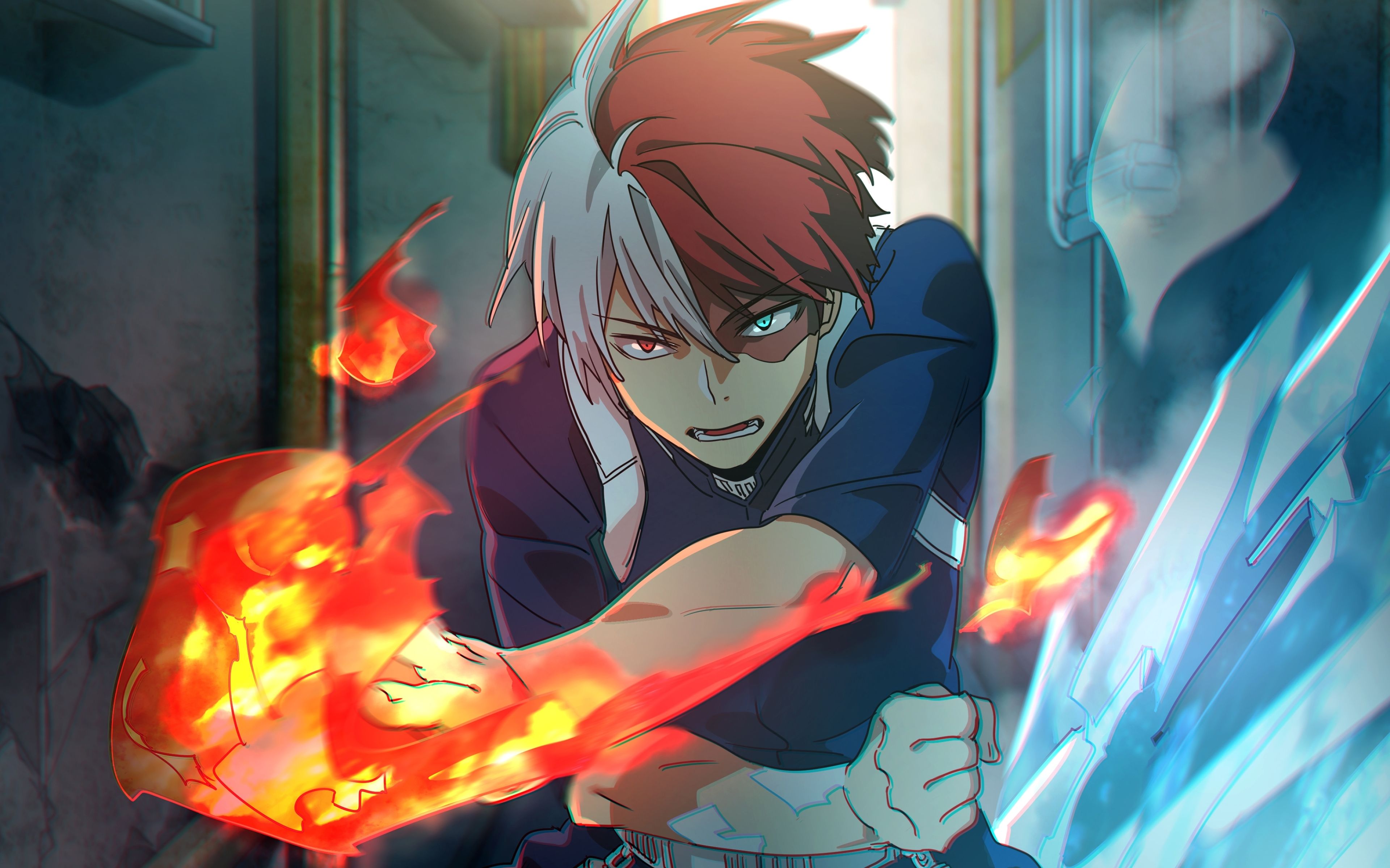 Download wallpaper Shouto Todoroki, 4k, manga, My Hero Academia, fire, Boku no Hero Academia for desktop with resolution 3840x2400. High Quality HD picture wallpaper