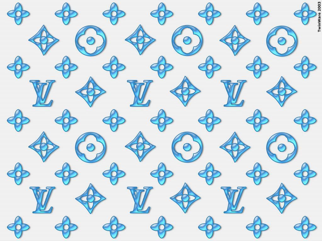Download White Louis Vuitton Monogram On Light Blue Wallpaper
