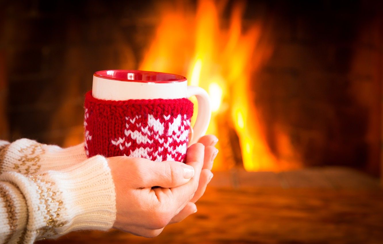 Wallpaper winter, coffee, hot, Cup, fire, fireplace, winter, cup, coffee, cute, mitten image for desktop, section настроения