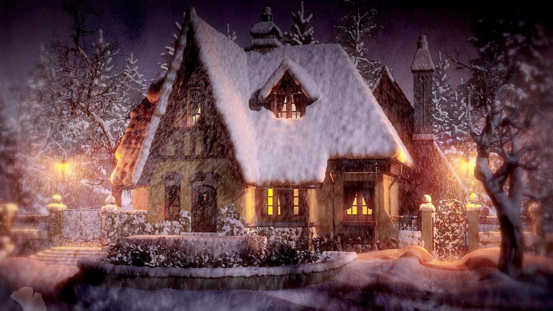 Cottage, Winter picture, Cozy cottage