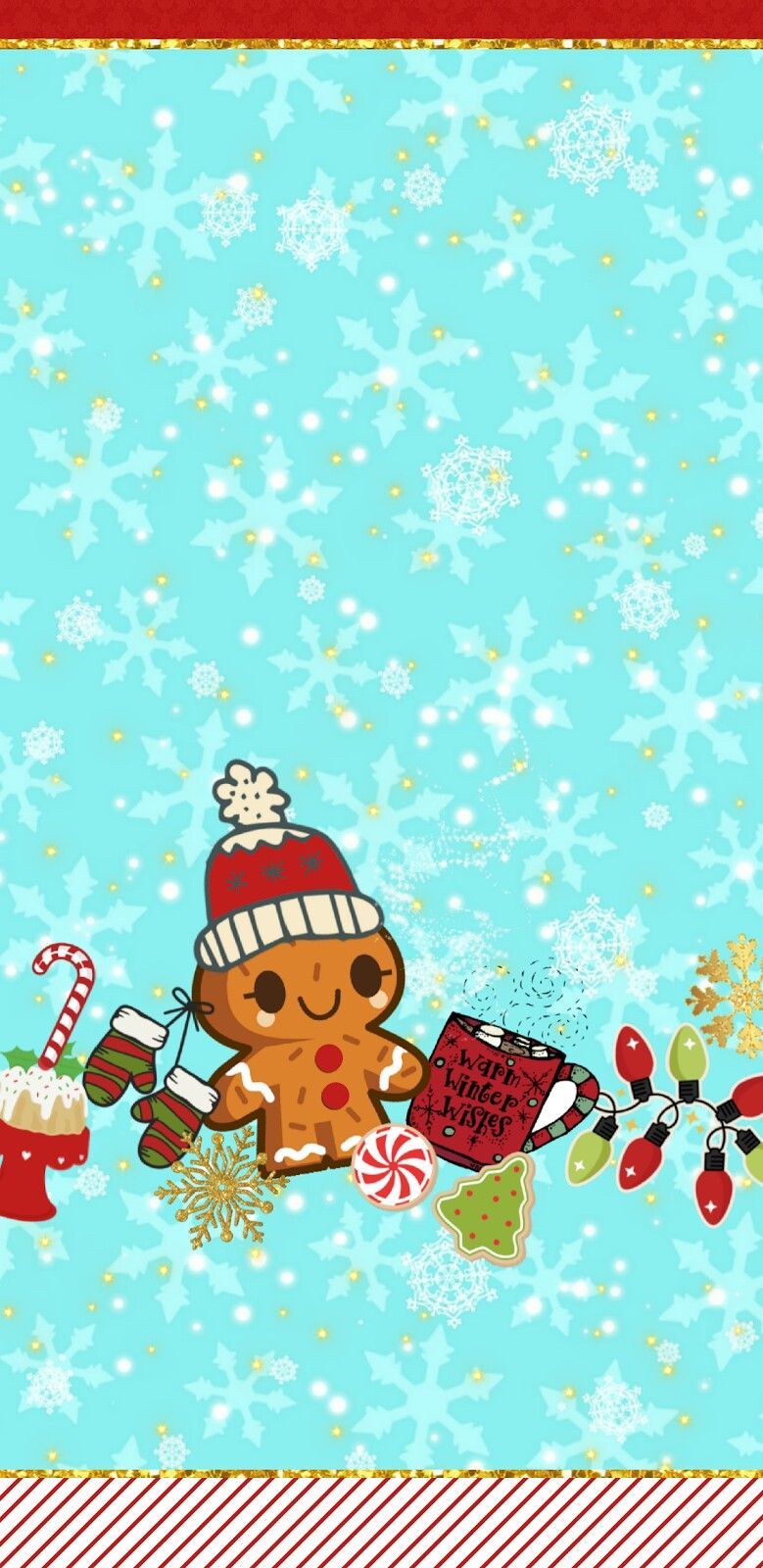 Gingerbread Man Christmas treats snow flakes. Anime christmas, Holiday wallpaper, Christmas wallpaper