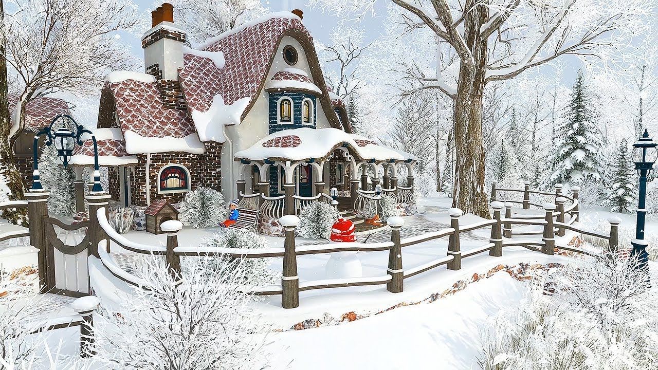 Winter Cottage Hour Christmas Snowfall Screensaver 4K