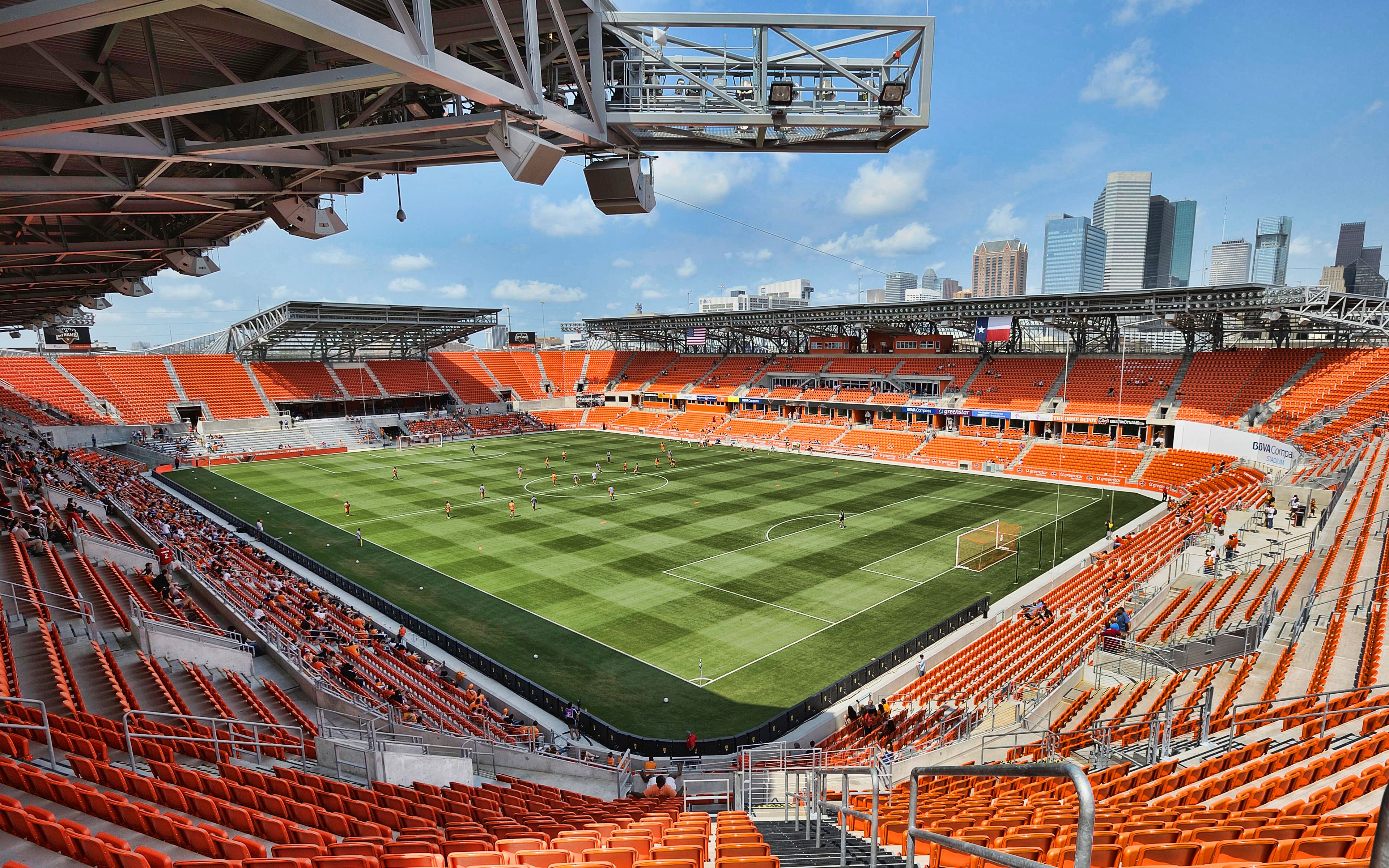 Download wallpaper BBVA Compass Stadium, 4k, HDR, MLS, Houston Dynamo Stadium, soccer, football stadium, USA, Houston, Houston Dynamo FC, american stadiums for desktop with resolution 3840x2400. High Quality HD picture wallpaper