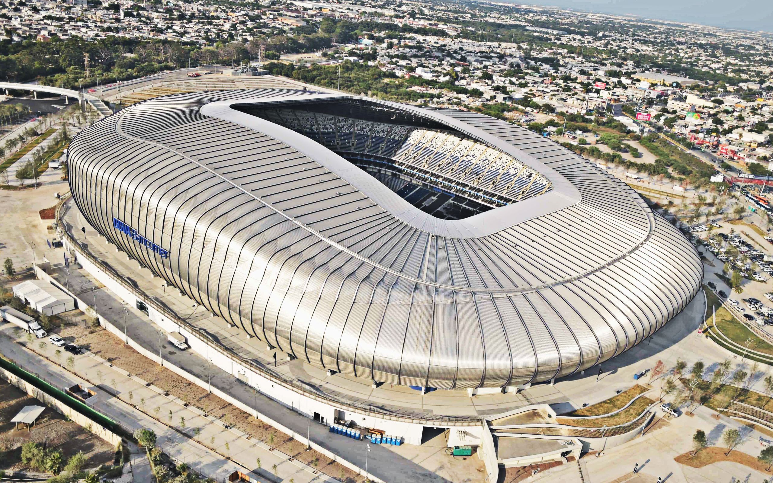 Download wallpaper Estadio BBVA Bancomer, The Steel Giant, Guadalupe, Nuevo Leon, Mexico, CF Monterrey Stadium, Mexican football stadiums, modern sports arenas, stadiums for desktop with resolution 2560x1600. High Quality HD picture wallpaper