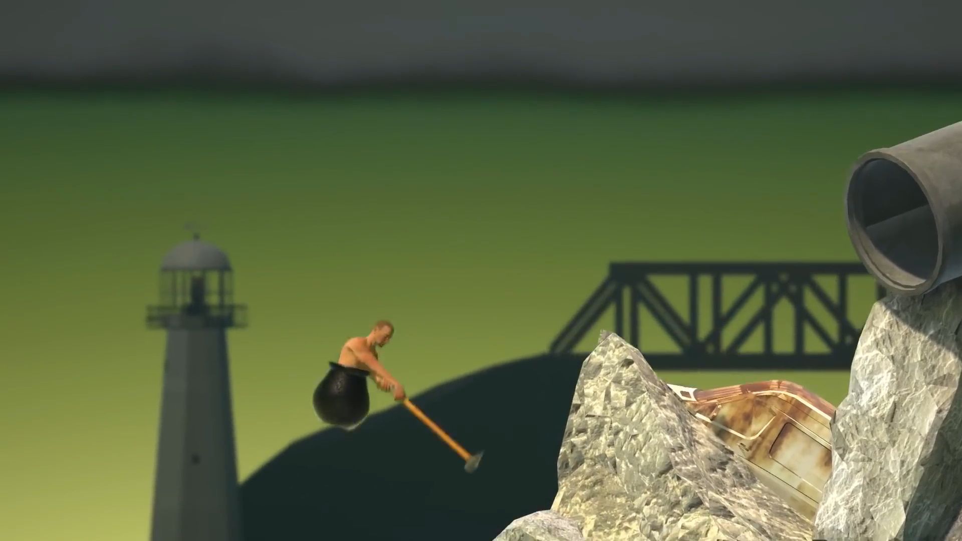 What is That? Getting Over It Combines a Cauldron, Sledgehammer, and Shirtless Man