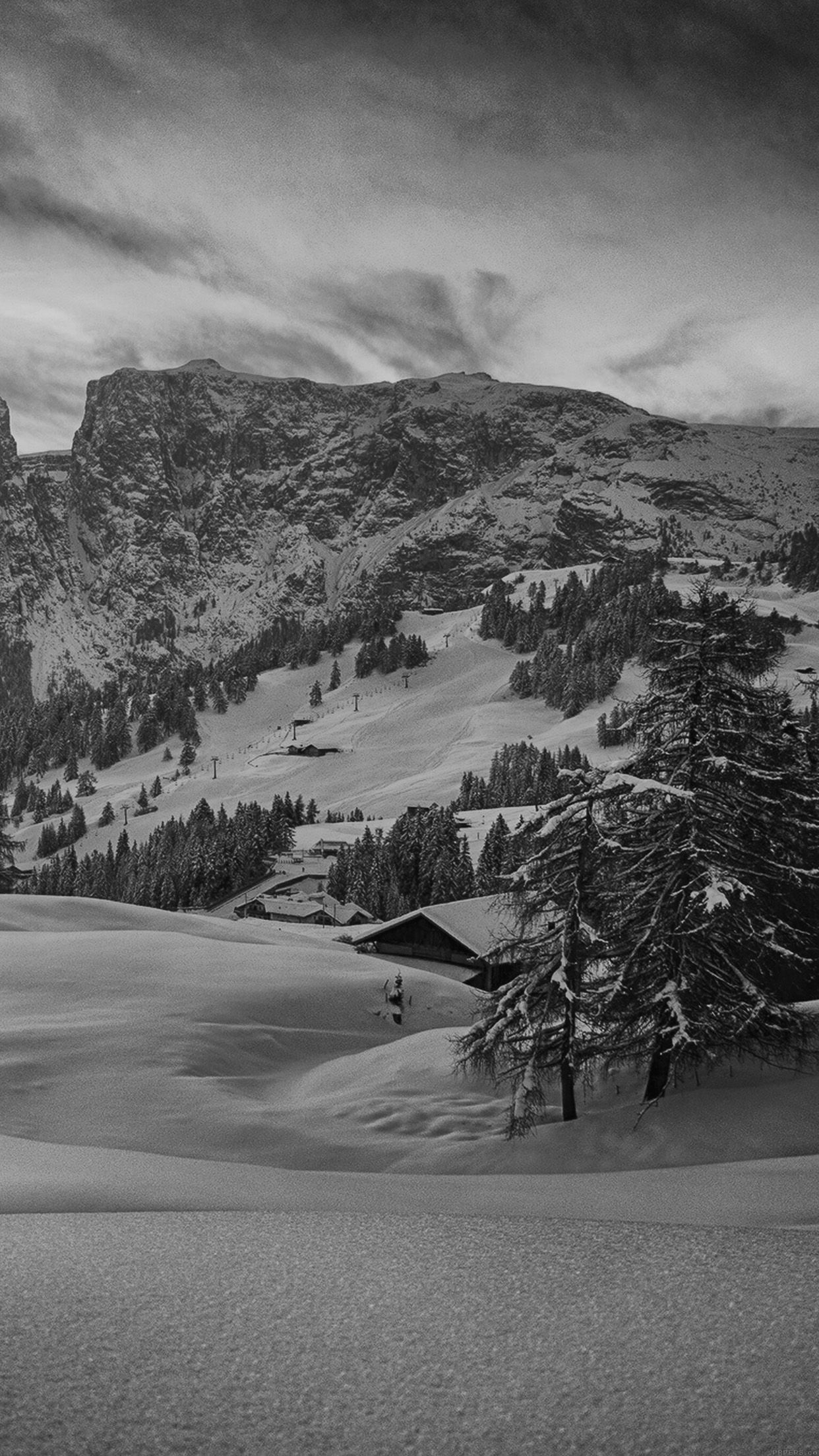 Mountain Green Snow Winter Nature Ski Dark Bw Android wallpaper HD wallpaper