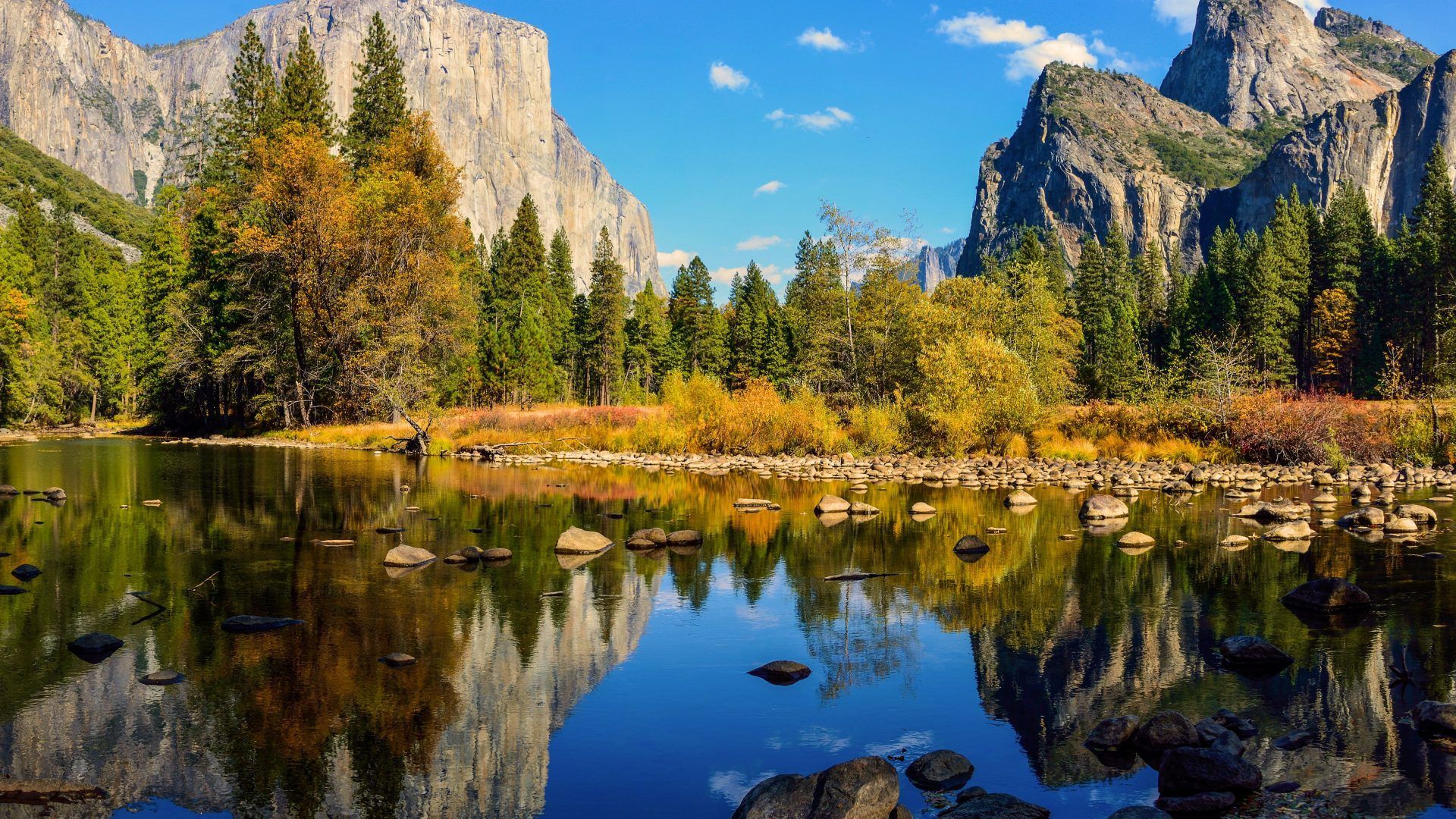 Yosemite Valley Autumn Reflection River Water Firs Trees National Park Background Wallpaper Mountains. American travel destinations, Nature wallpaper, Yosemite