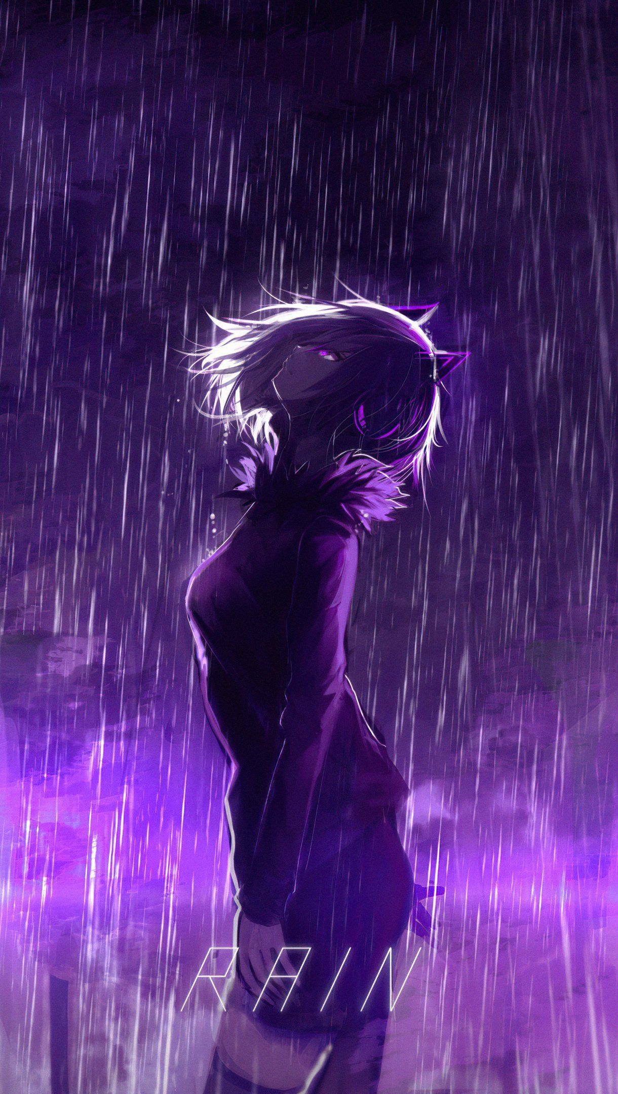 Girl under purple rain Wallpaper 4k Ultra HD