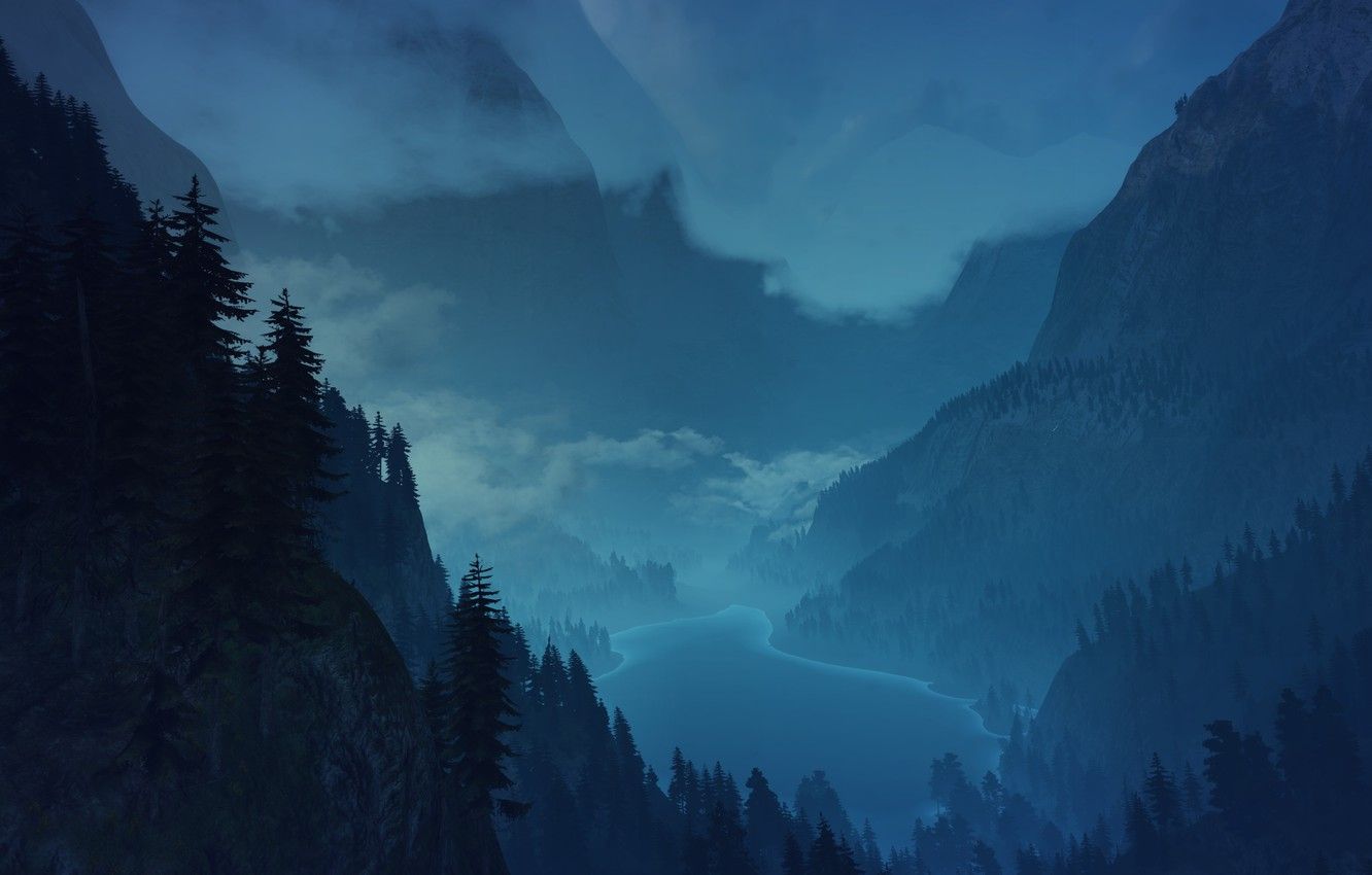 Wallpaper forest, mountains, night, fog, the Witcher 3 wild hunt image for desktop, section игры