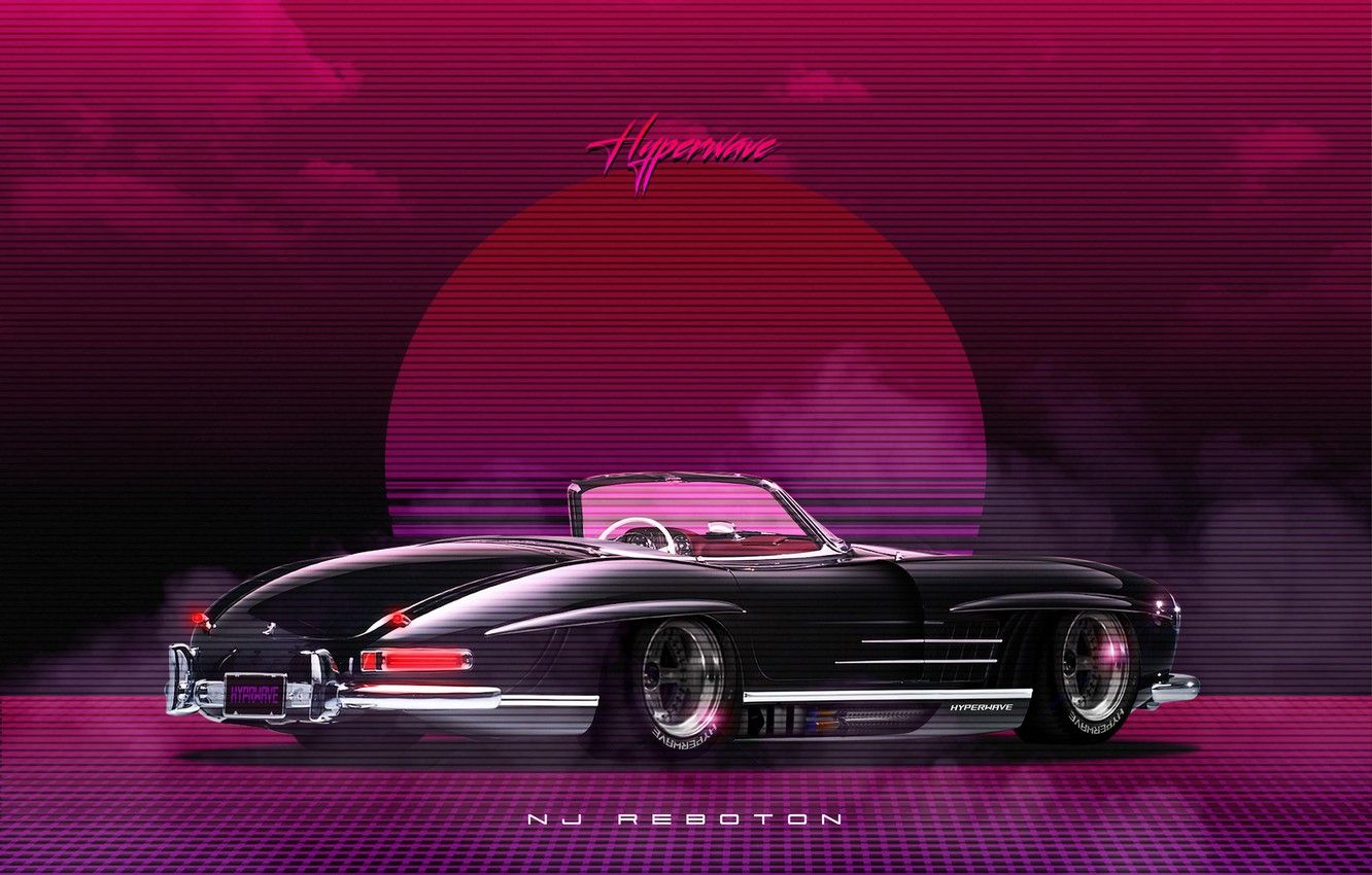 Wallpaper Roadster, Mercedes Benz, Auto, Music, Machine, Style, Mercedes, Music, 80s, Style, Neon, Illustration, 300SL, Mercedes Benz 300SL, 80's, Synth Image For Desktop, Section рендеринг