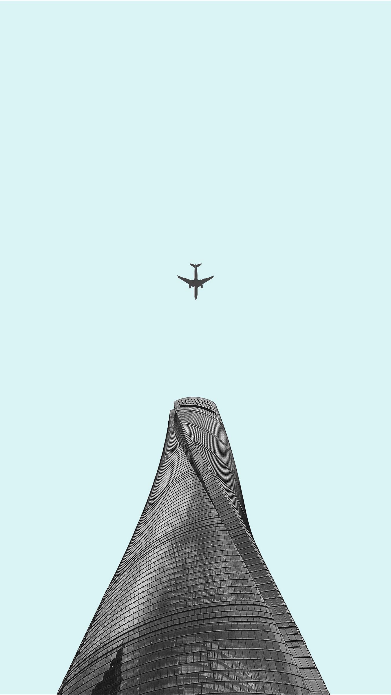 Download wallpaper 1350x2400 plane, skyscraper, minimalism, architecture iphone 8+/7+/6s+/for parallax HD background