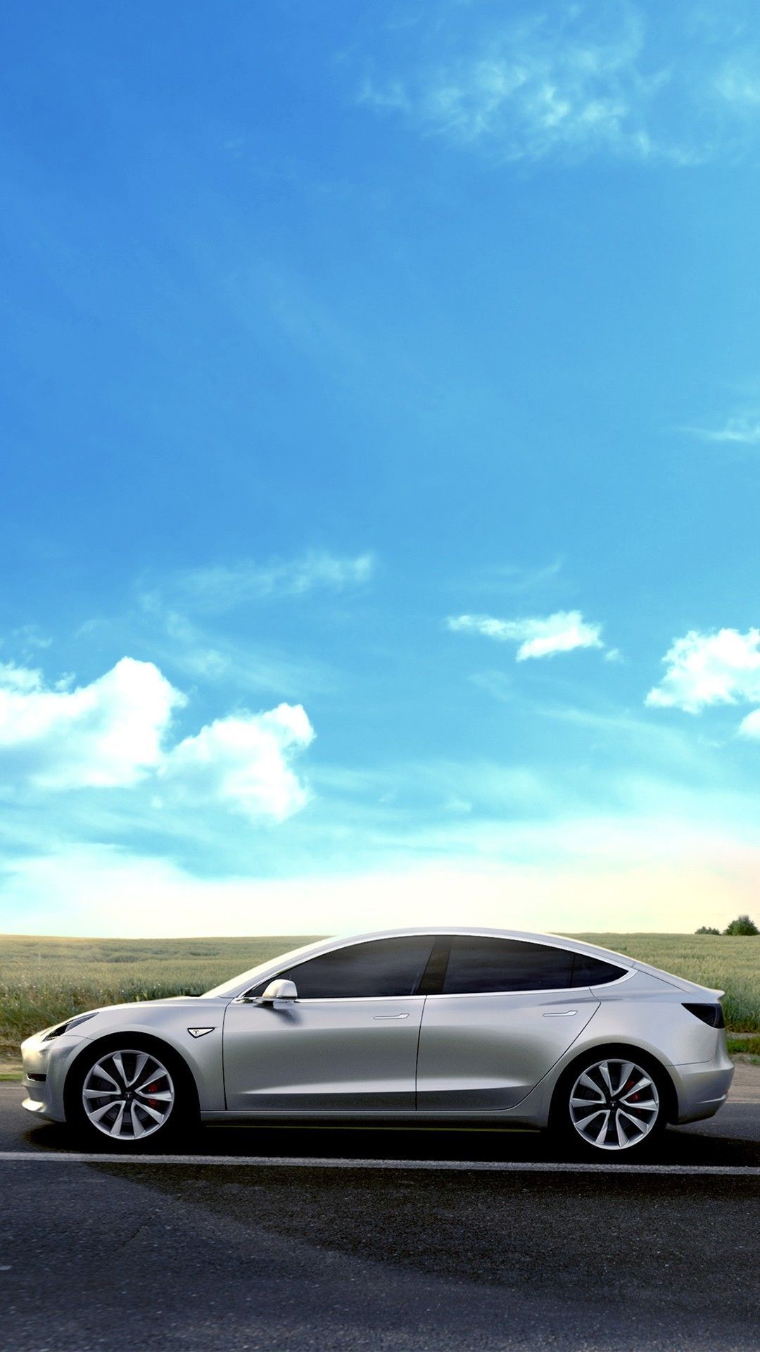 Tesla Model 3 Sky Clouds Smartphone Wallpaper and Lockscreen HD