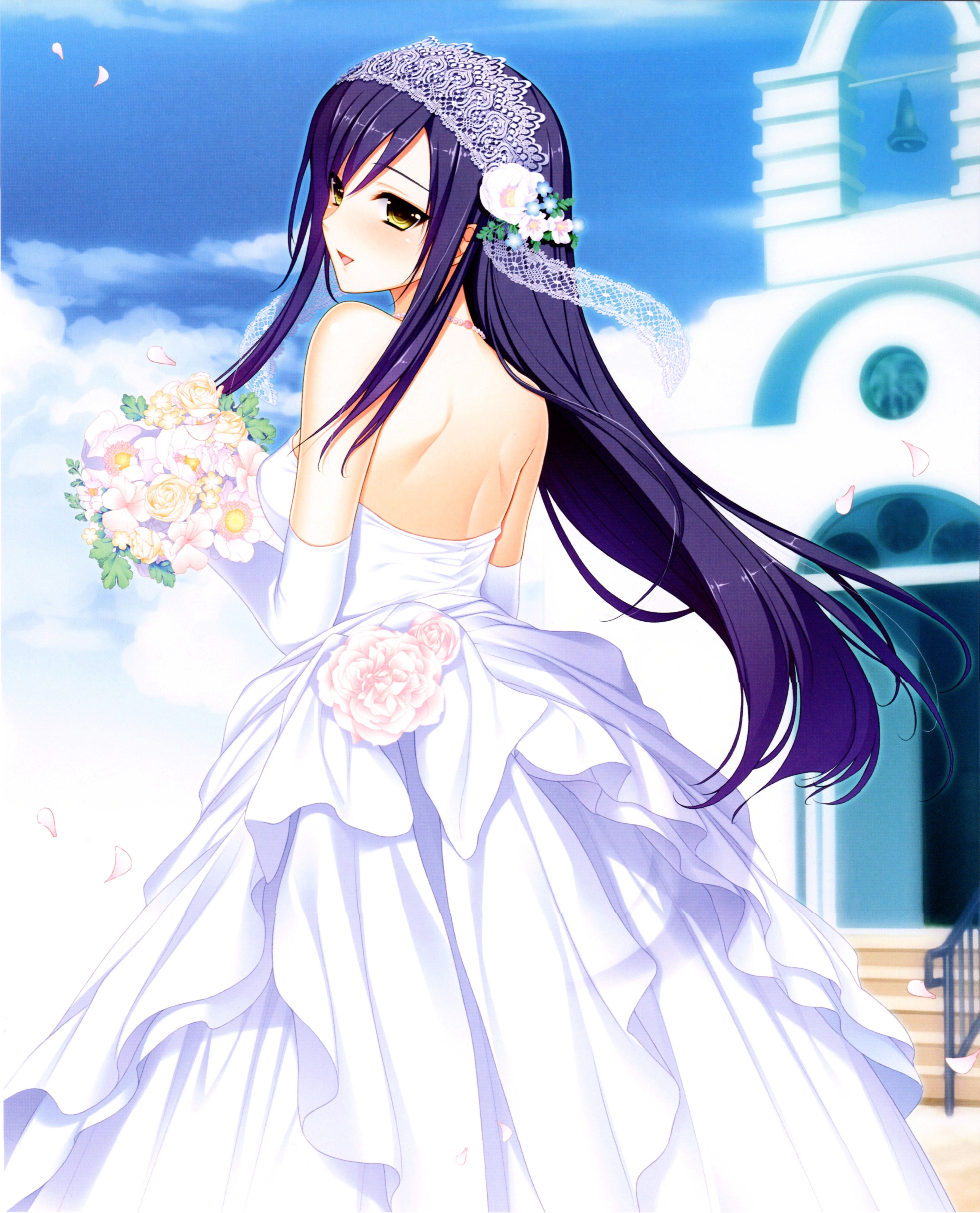 Rikka Narusawa Character bridal dress flower beautiful girl long hair anime wallpaperx5558