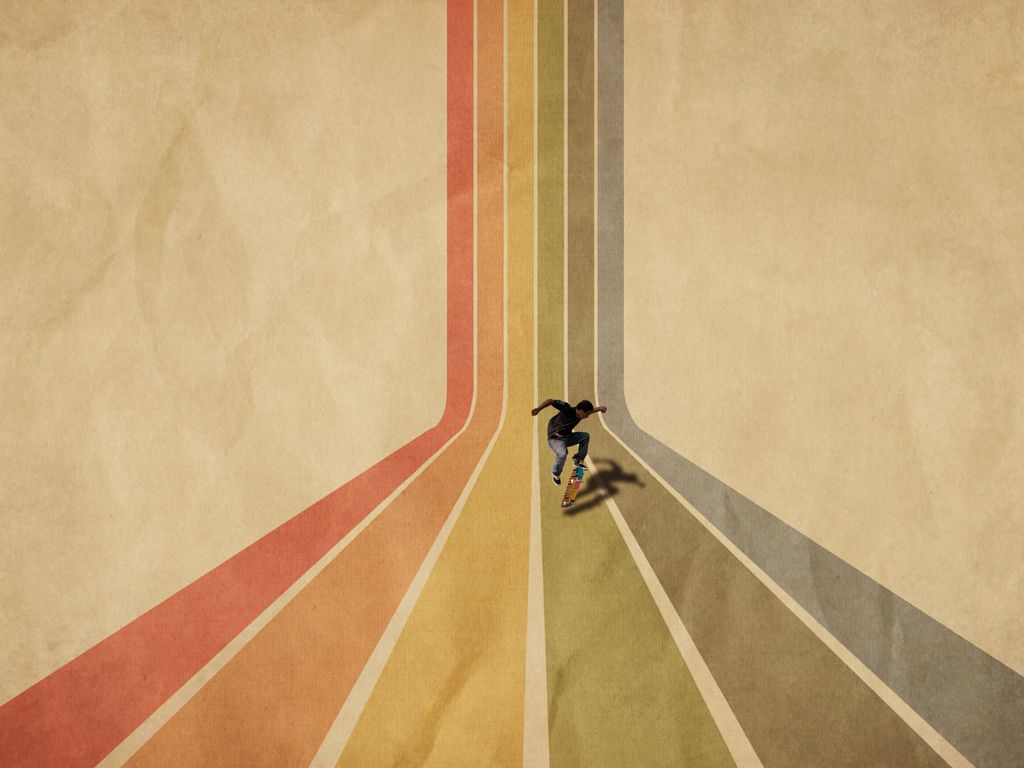 skateboarder. Retro wallpaper, Rainbow stripes wallpaper, Clouds design
