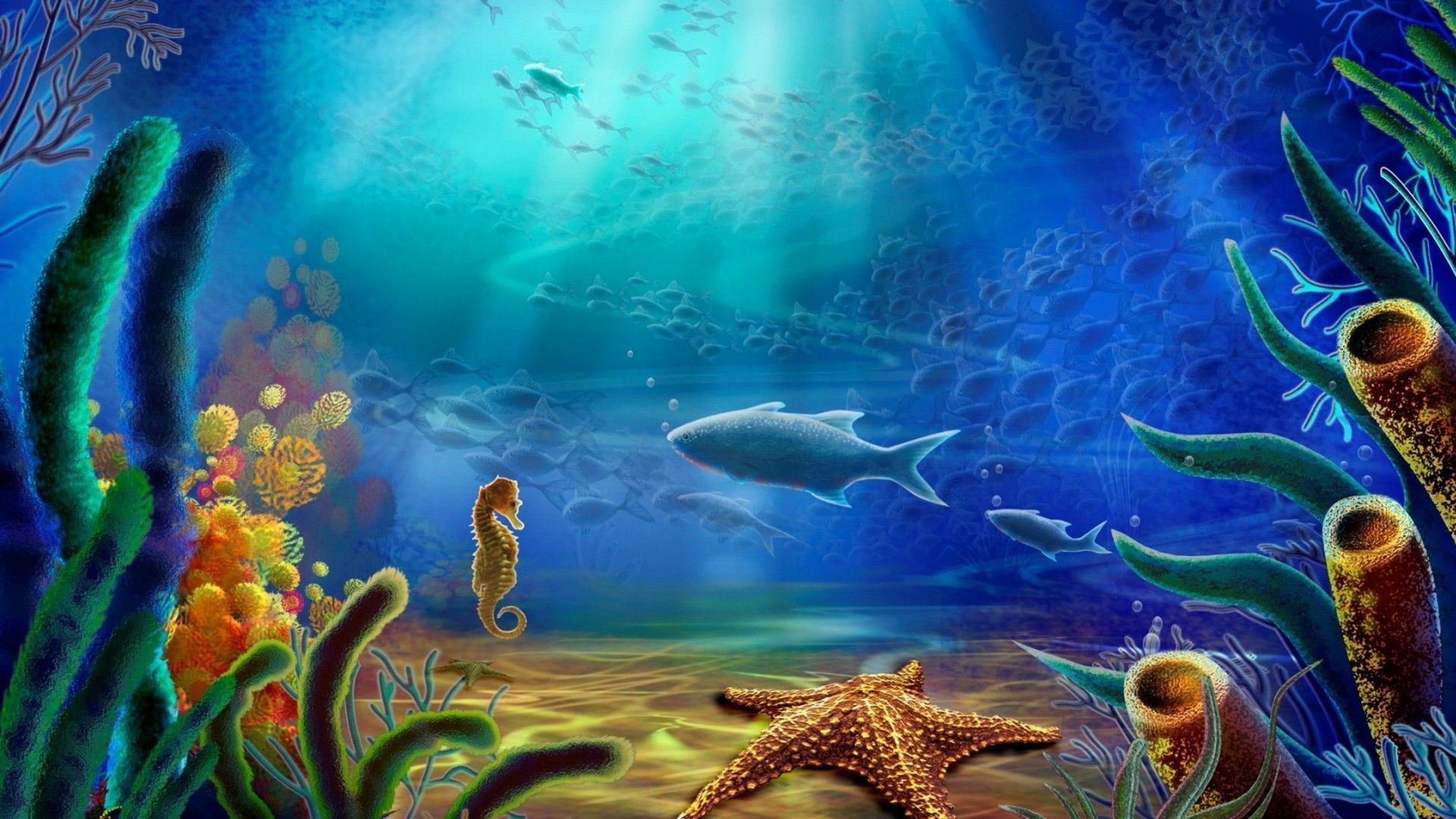 Cartoon art vector color ocean underwater wallpaperx1080. Underwater wallpaper, Underwater painting, Art wallpaper