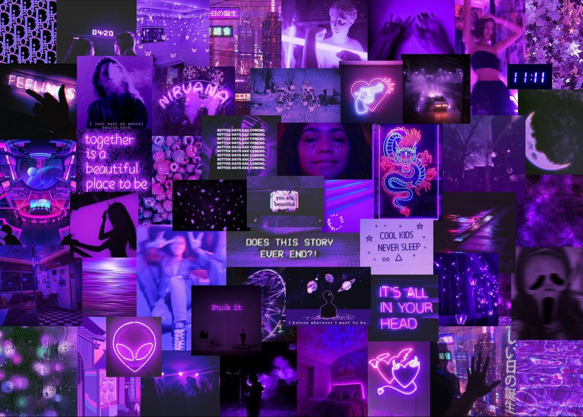 neon purple aesthetic laptop wallpaper. Collage wände, Lila tapeten, Papierwände