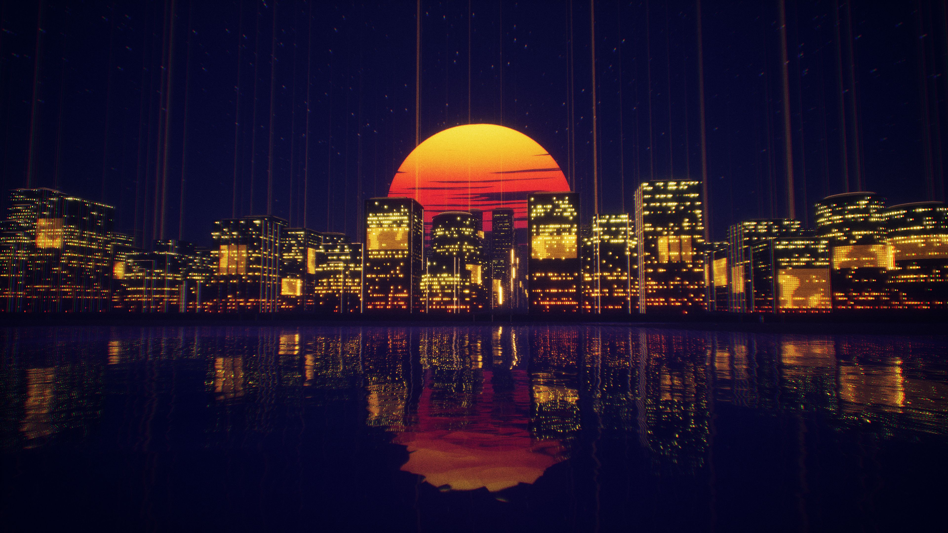 Abstract City Retro Sunset Night 4k, HD Artist, 4k Wallpaper, Image, Background, Photo and Picture