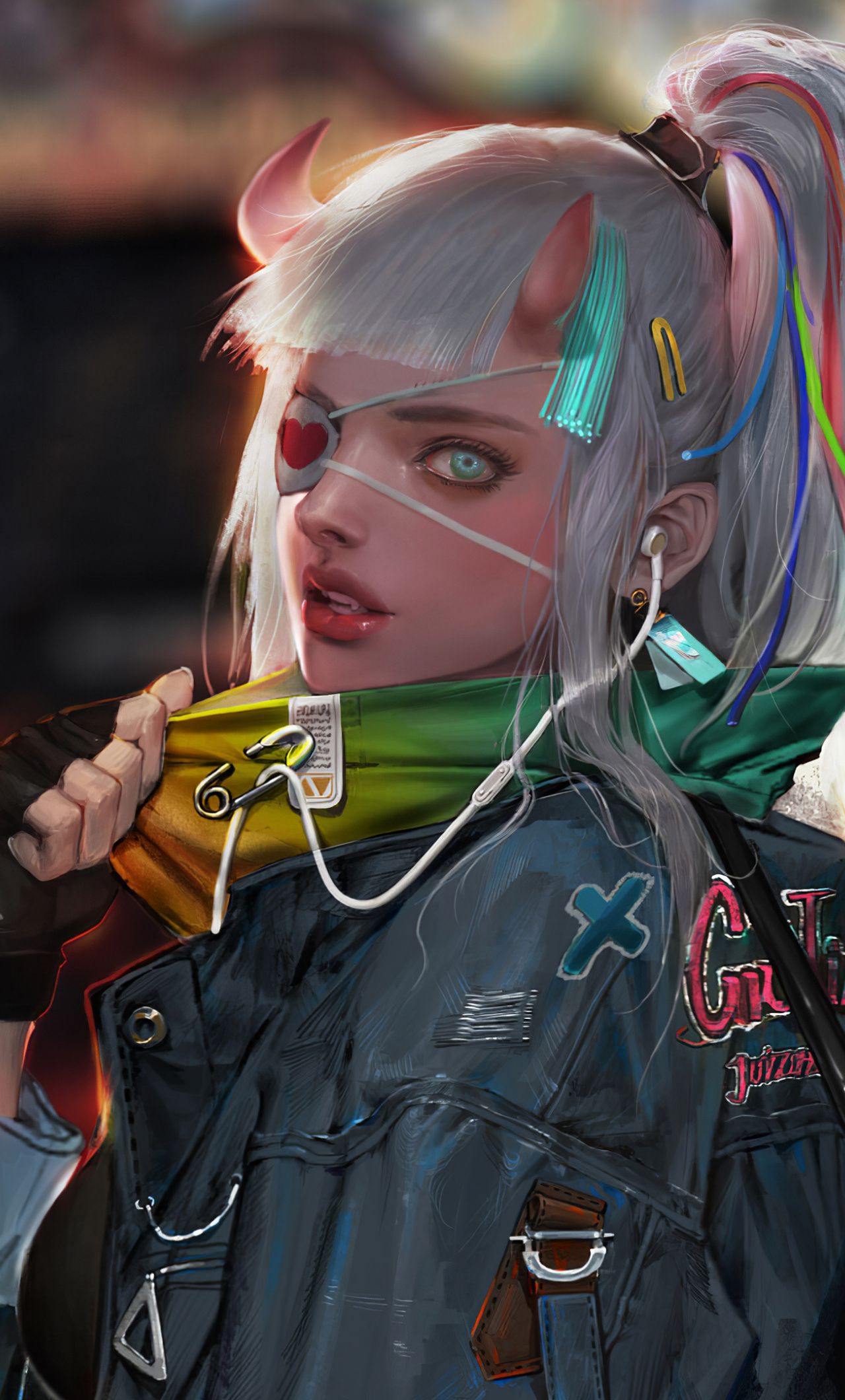 Download Devil girl, cyberpunk, girl warrior, art wallpaper, 1280x iPhone 6 Plus