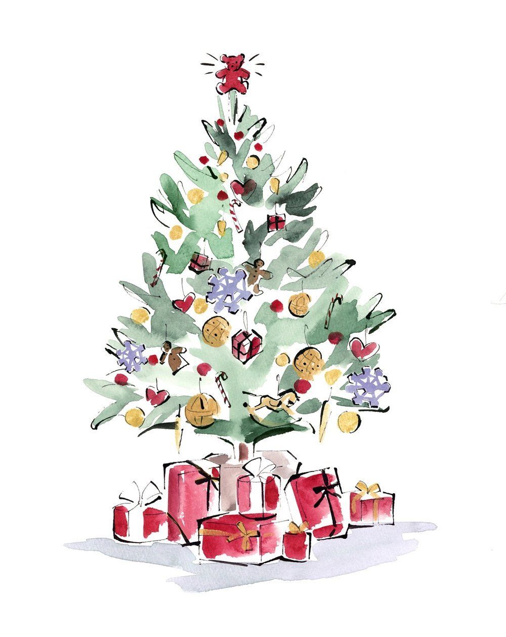 Dutch Uncle Nagamiya London Illustrations. Christmas tree drawing, Christmas tree art, Painted christmas cards