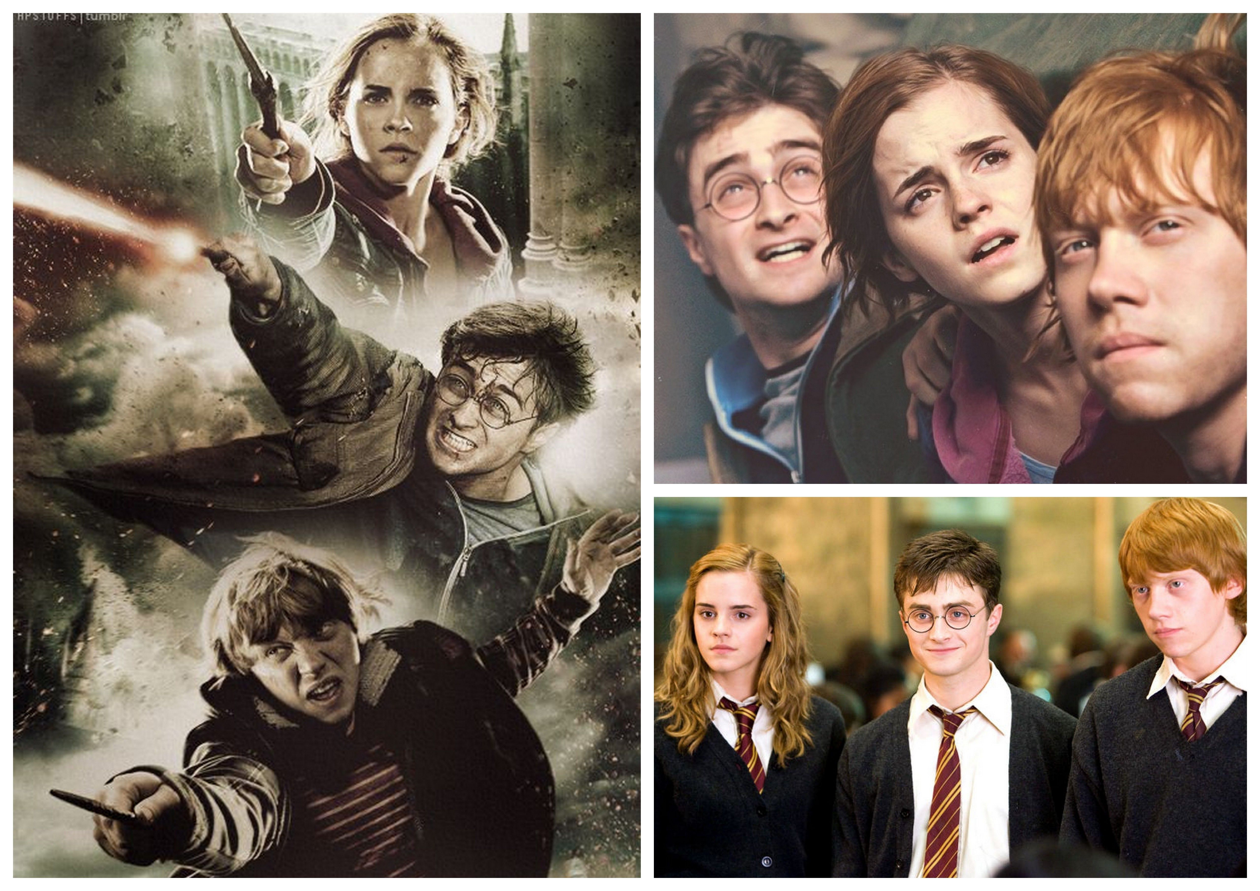 The Golden Trio collage. #Harrypotter #goldentrio #Hermione #Ron #Harry # wallpaper. Harry potter, Hermione, Collage