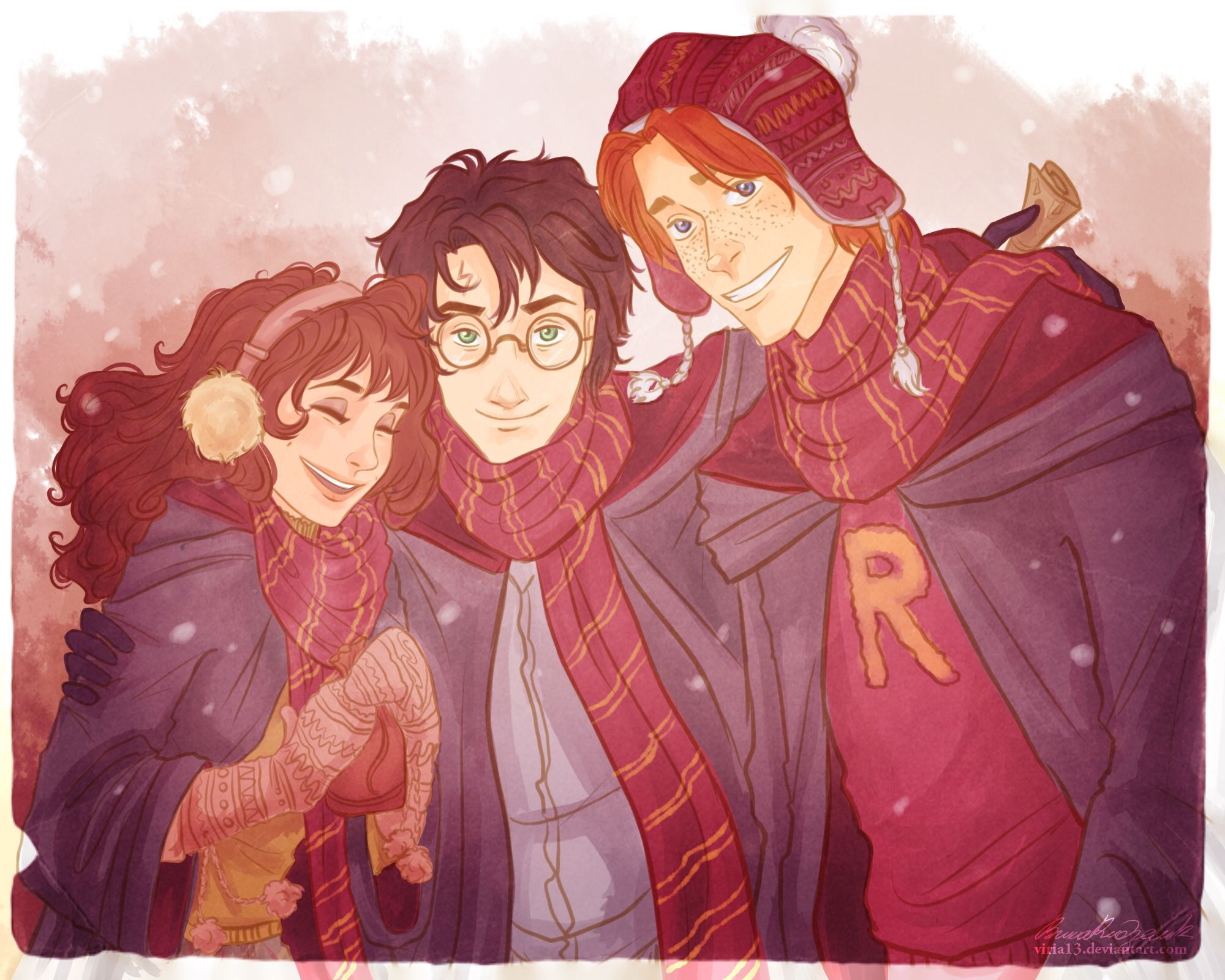 Harry Hermione And Ron Art HD Wallpaper