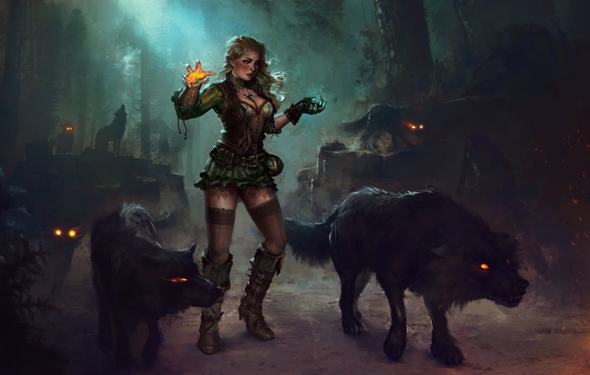 female beast master digital wallpaper fantasy art #magic #wolf P # wallpaper #hdwallpaper #desktop. Fantasy art, Fantasy witch, Art