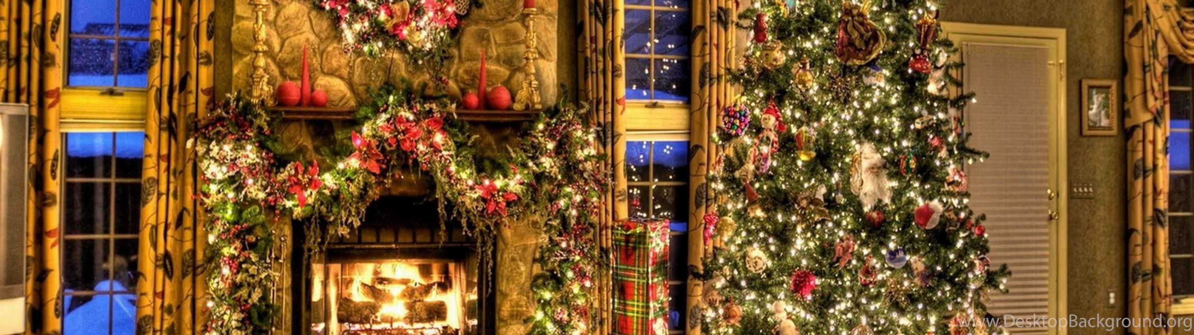 Download Wallpaper 3840x2400 Tree, Christmas, Presents, Fireplace. Desktop Background