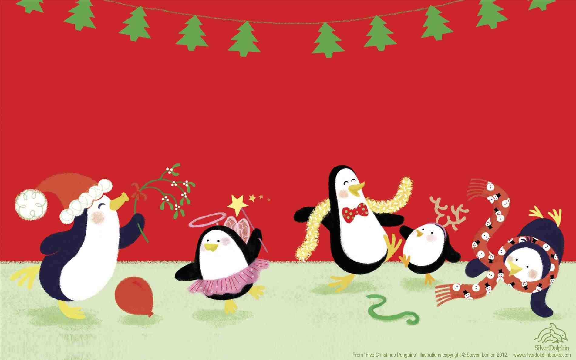 Cute Christmas Penguins Wallpaper