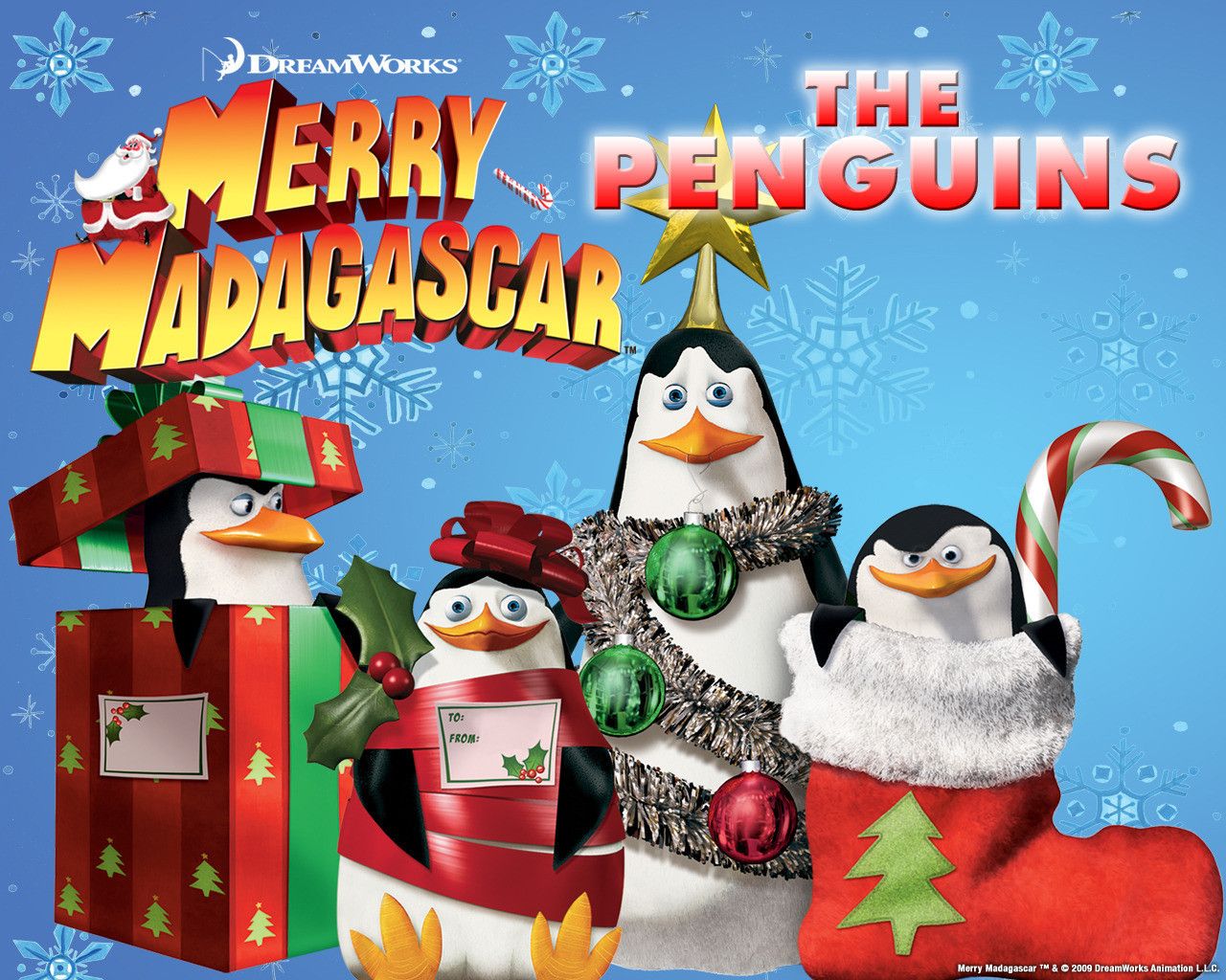 Merry Christmas the Penguins of Madagascar Image Wallpaper for MacBook