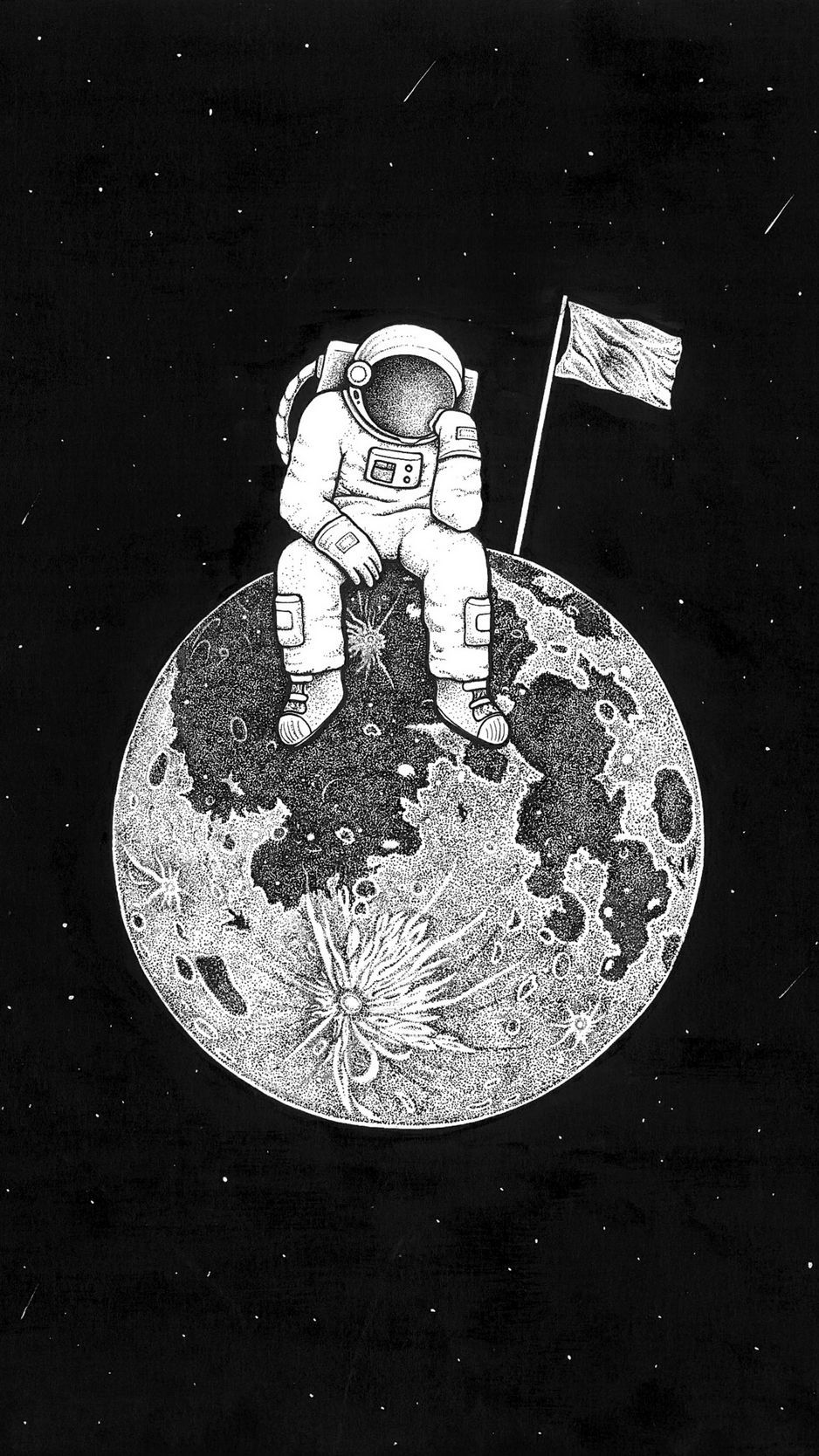Download Wallpaper 938x1668 Astronaut, Space, Art, Planet, Drawing, Bw Iphone 8 7 6s 6 For Parallax HD Background