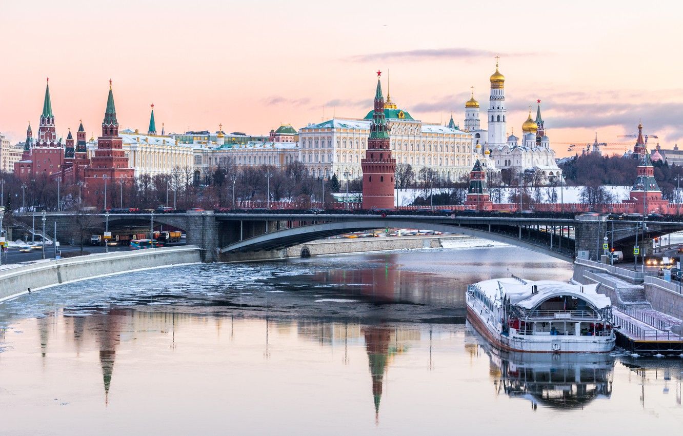 Wallpaper winter, river, Moscow, The Kremlin, Russia, Moscow, Kremlin image for desktop, section город