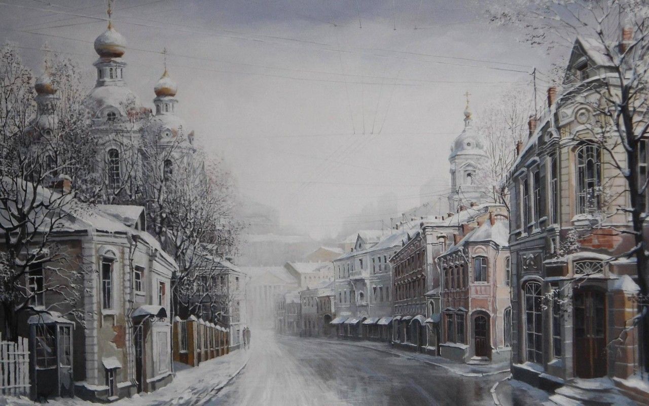 Houses Street Snow Fog Moscow wallpaper. Houses Street Snow Fog Moscow