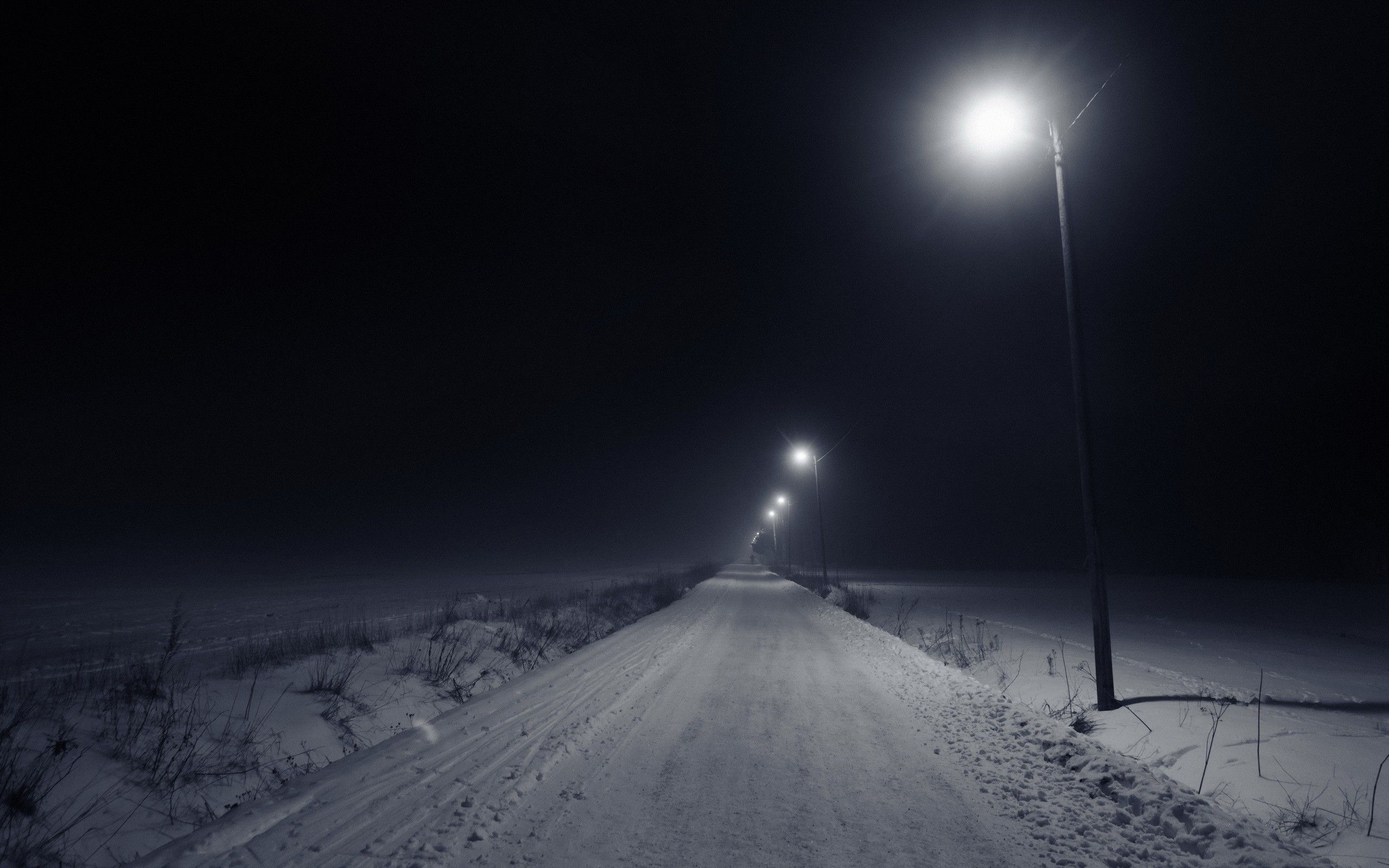 night, Winter, Road, Lamp, Snow Wallpaper HD / Desktop and Mobile Background