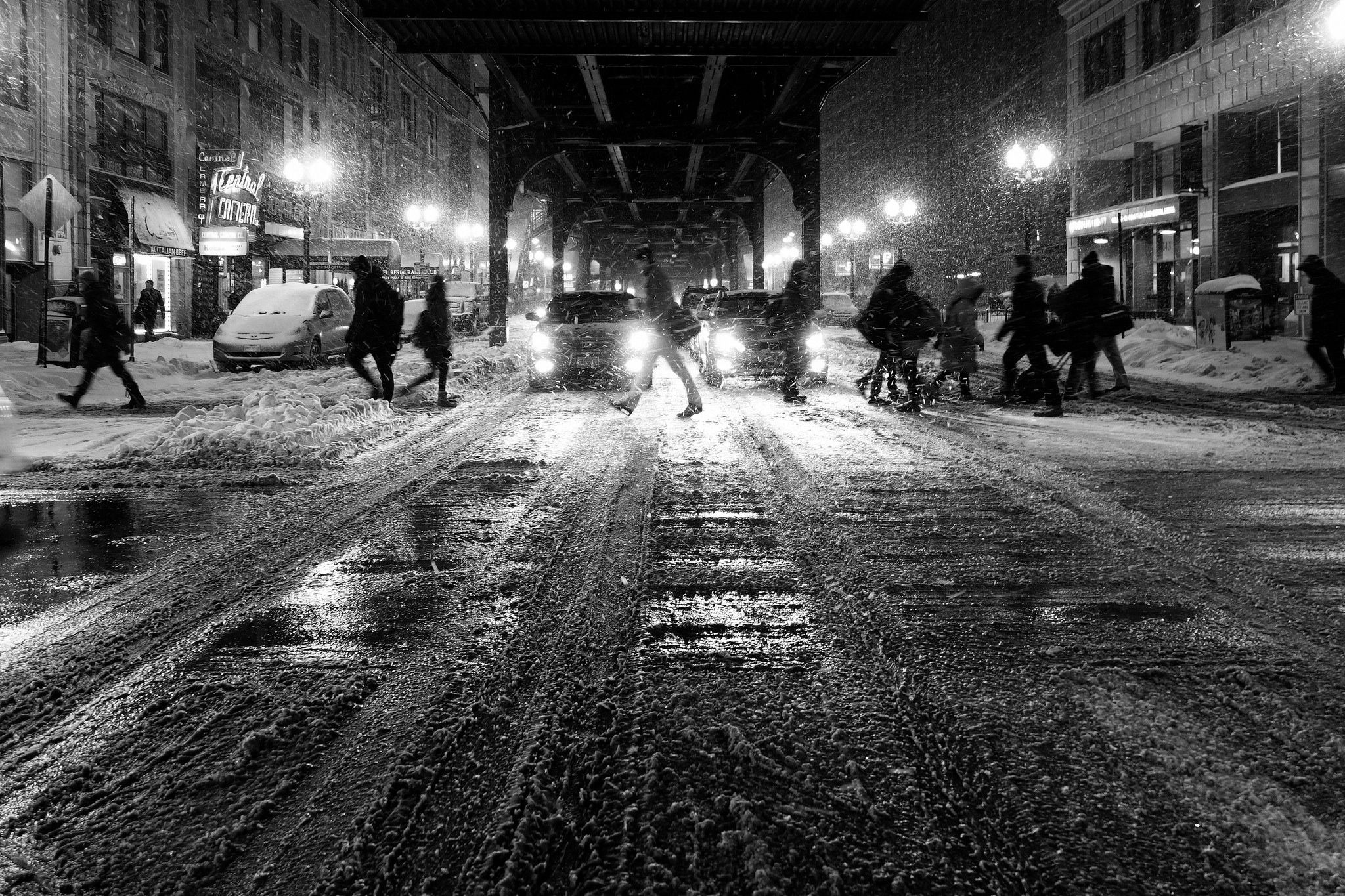 Black And White City People Night Snow Road Winter Street Lights Cars Wallpaper.com. Best High Quality Wallpaper