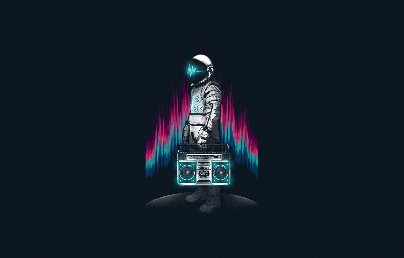 Wallpaper Minimalism, Music, The suit, Style, Astronaut, Background, Astronaut, Art, Art, Music, Style, Tape, Background, Minimalism, Astronaut, Cosmonaut image for desktop, section минимализм