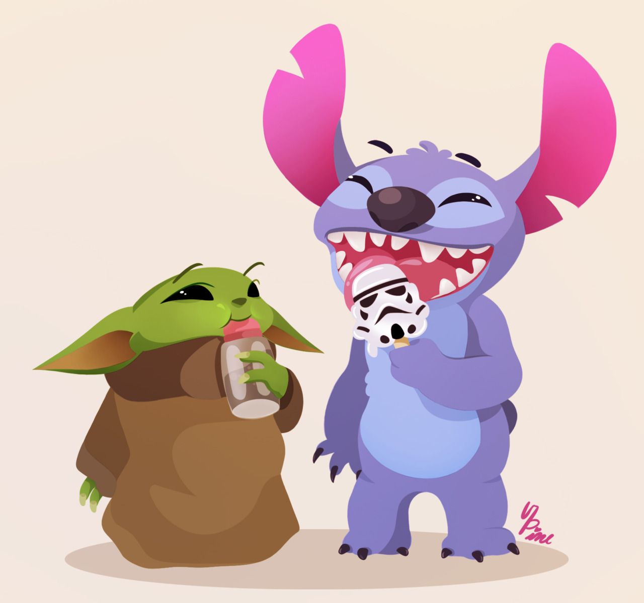 Wallpaper Baby Yoda And Stitch Drawing