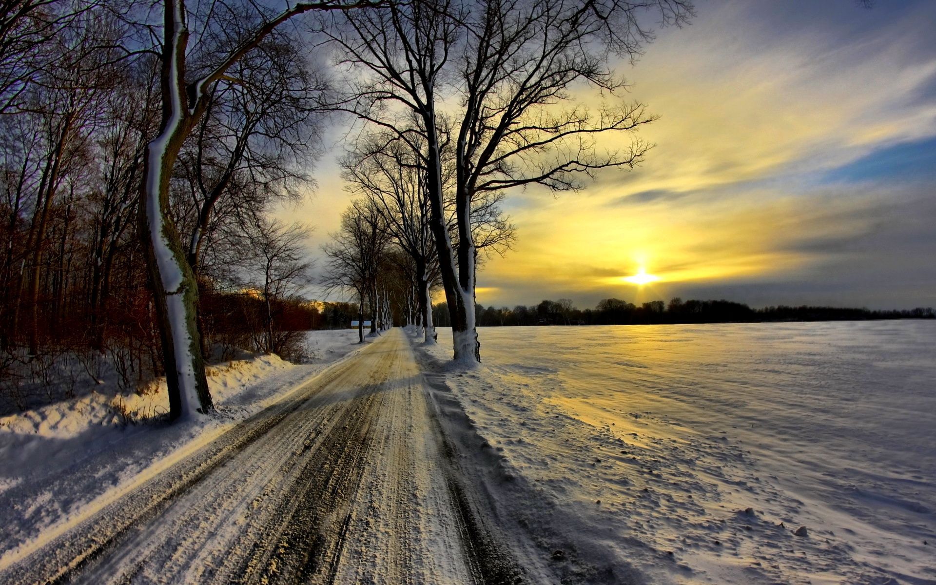 Download Winter Sunrise wallpaper. Winter sunrise, Landscape, Winter nature