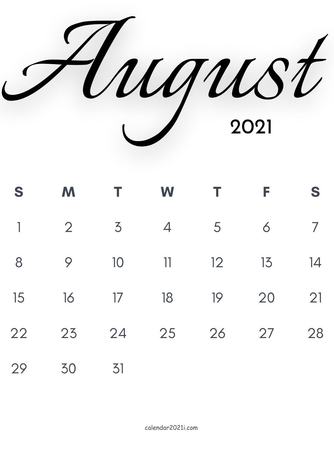 2021 Calligraphy Monthly Calendar Printable Templates Download