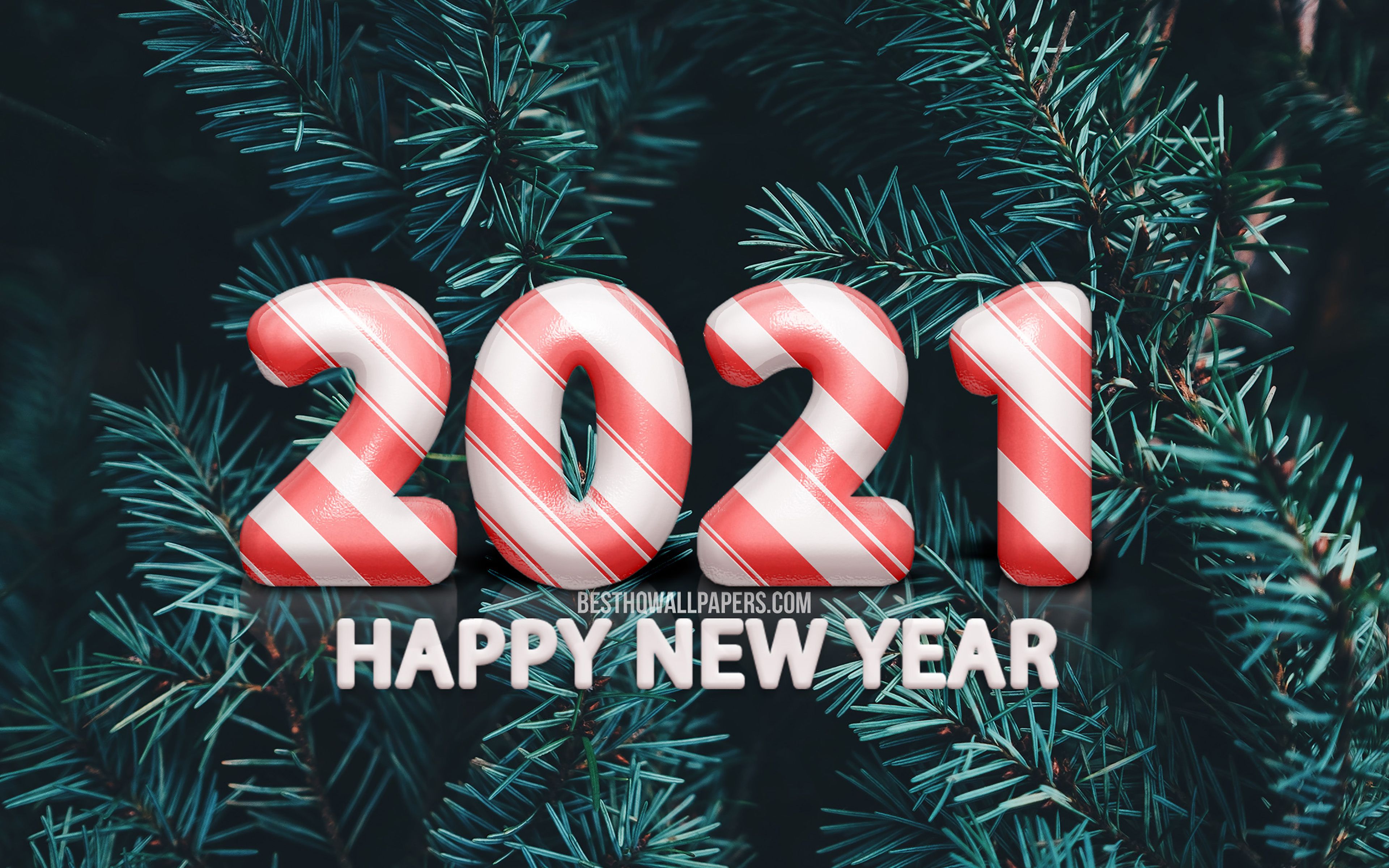 Download Wallpaper 4k, 2021 New Year, Fir Tree Background, 2021 3D Candy Digits, 2021 Concepts, 2021 On Fir Tree Background, 2021 Year Digits, Happy New Year 2021 For Desktop With Resolution 3840x2400. High Quality HD Picture Wallpaper