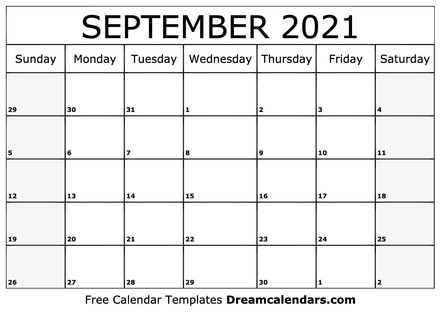 September 2021 calendar. free blank printable